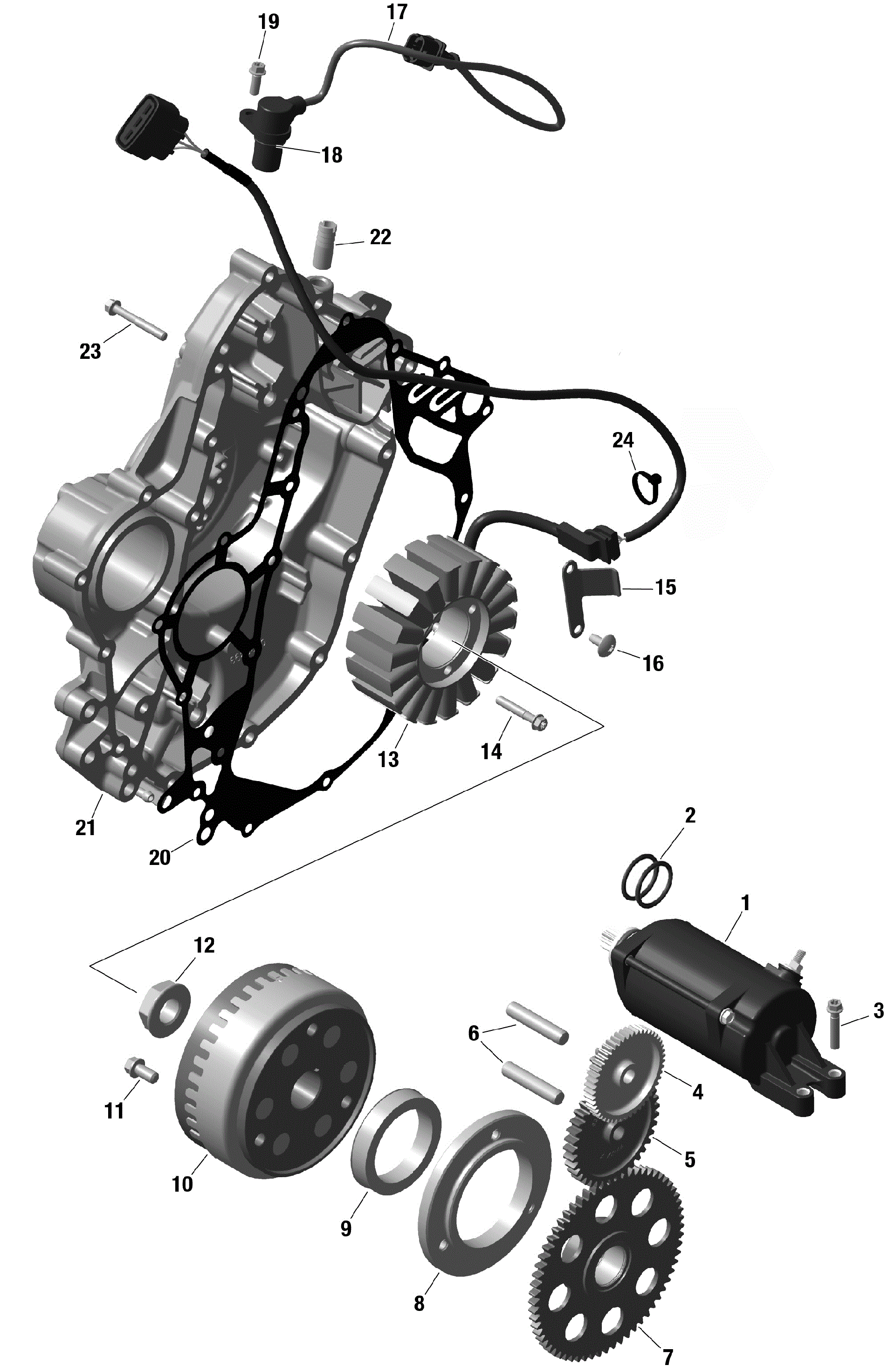 An Image of a Genuine Can-Am Parts Schematic Diagram showing the schematic - ROTAX - MAGNETO AND ELECTRIC STARTER