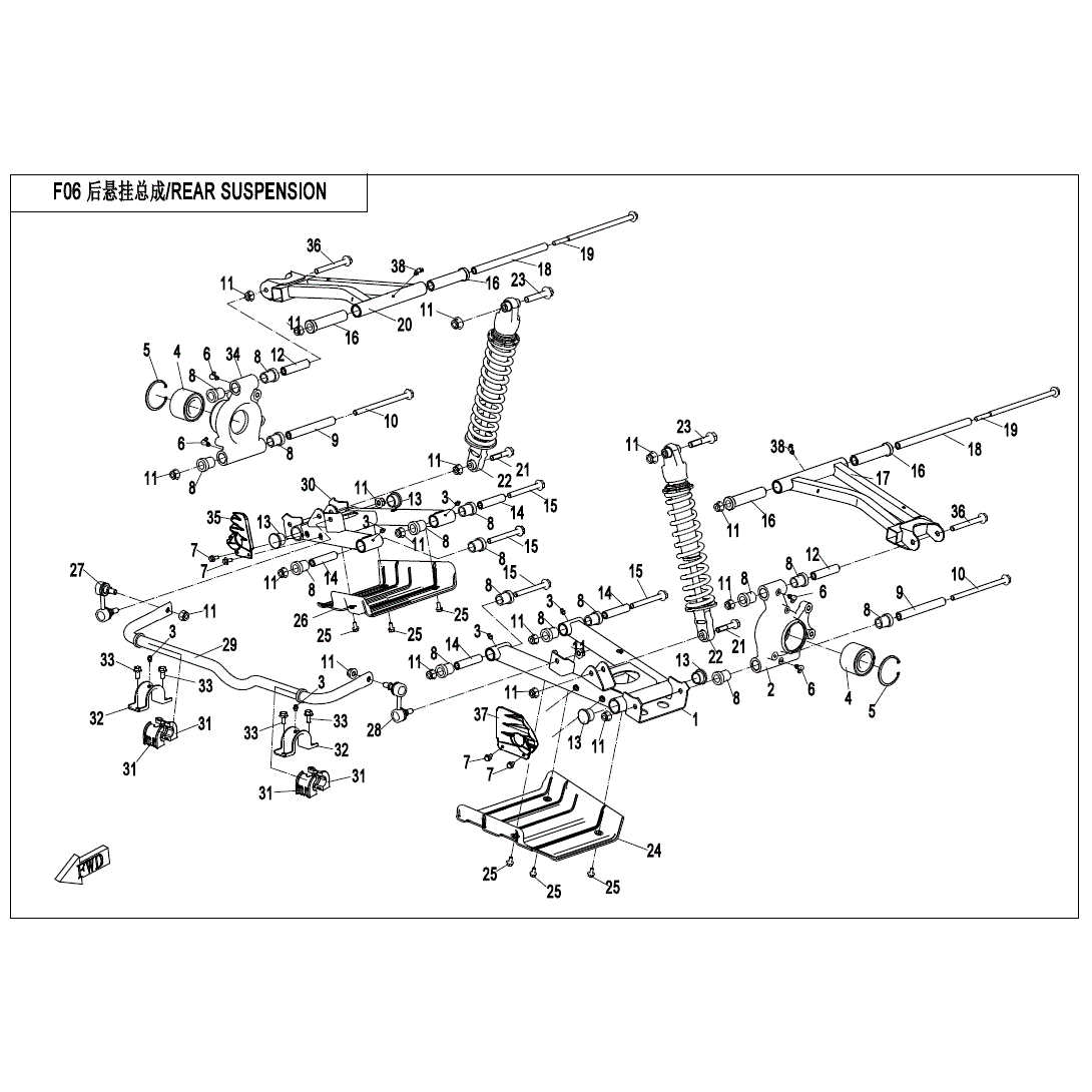 An Image of a Genuine CFMOTO Parts Schematic Diagram showing the schematic - REAR SUSPENSION - 2022 CFMOTO UFORCE 800