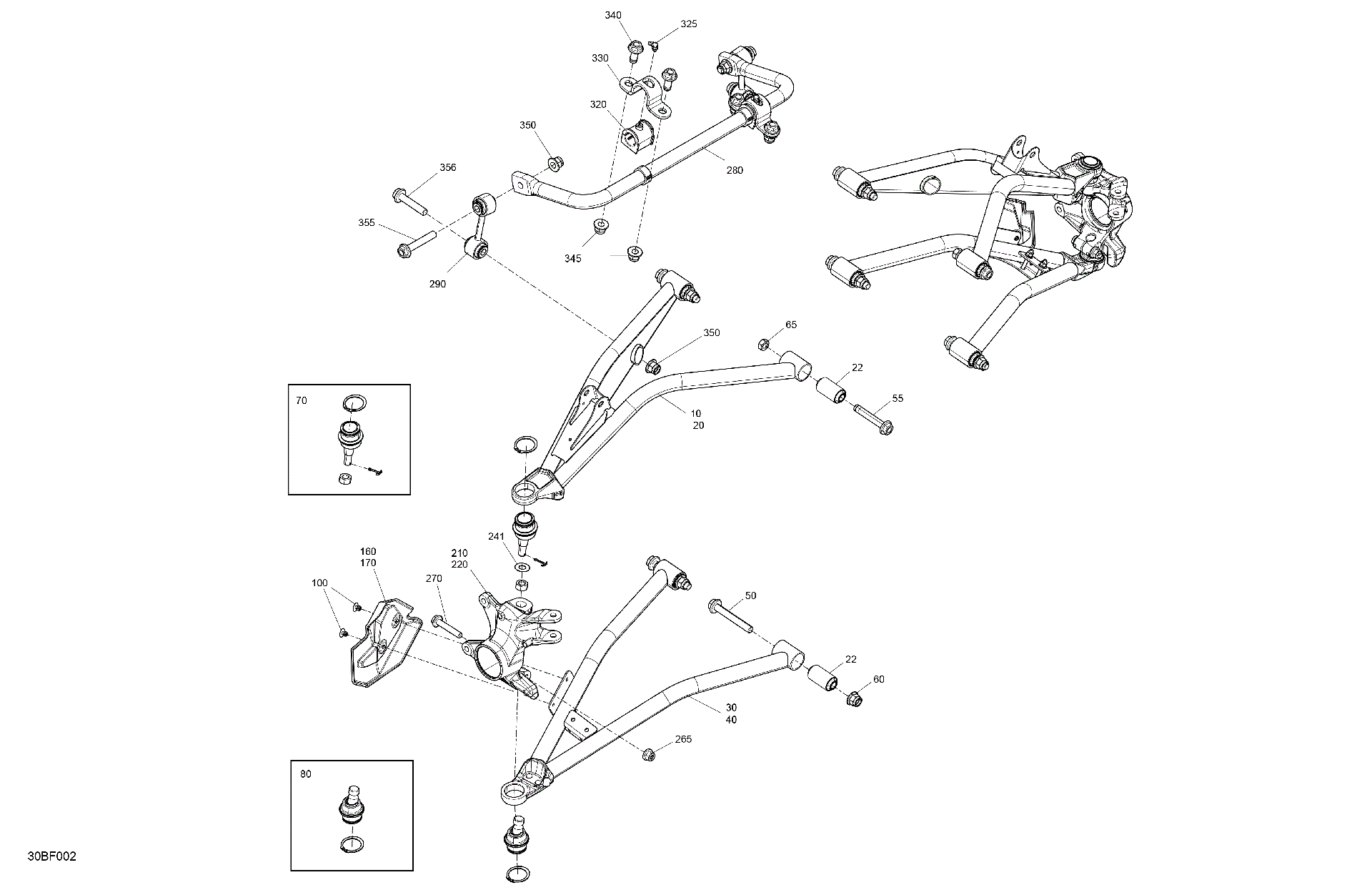 An Image of a Genuine Can-Am Parts Schematic Diagram showing the schematic - SUSPENSION - FRONT COMPONENTS
