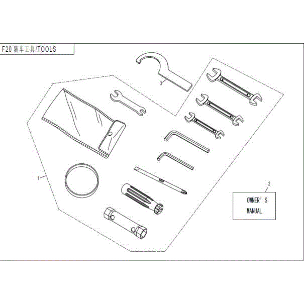 An Image of a Genuine CFMOTO Parts Schematic Diagram showing the schematic - TOOLS - 2016 CFMOTO ZFORCE 800 Trail