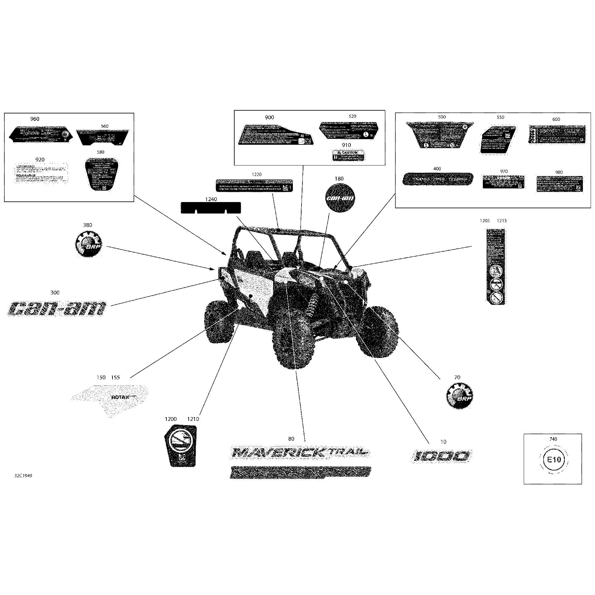 An Image of a Genuine Can-Am Parts Schematic Diagram showing the schematic - DECALS - 1000 - PACKAGE DPS