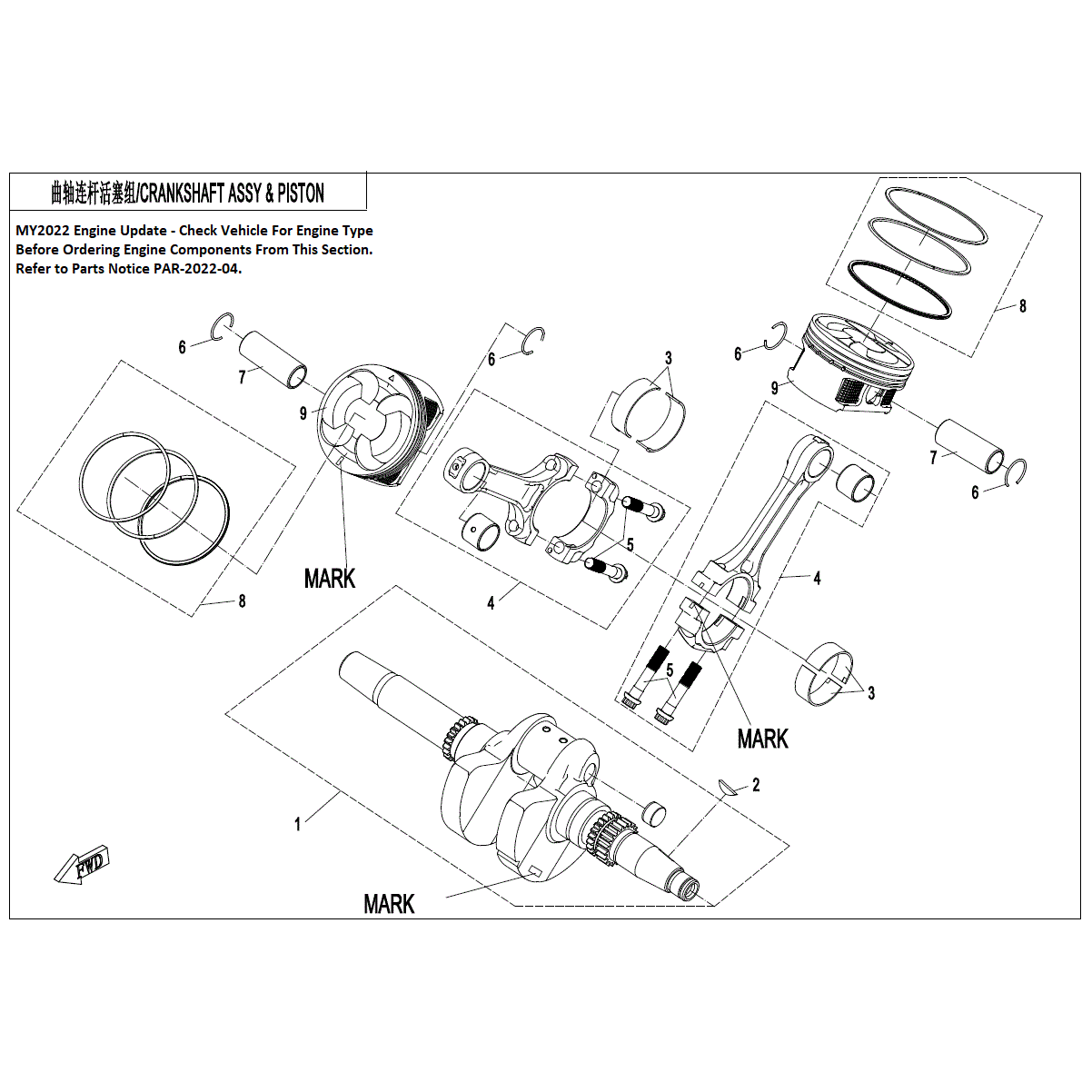An Image of a Genuine CFMOTO Parts Schematic Diagram showing the schematic - CRANKSHAFT - 2022 CFMOTO ZFORCE 800 Trail