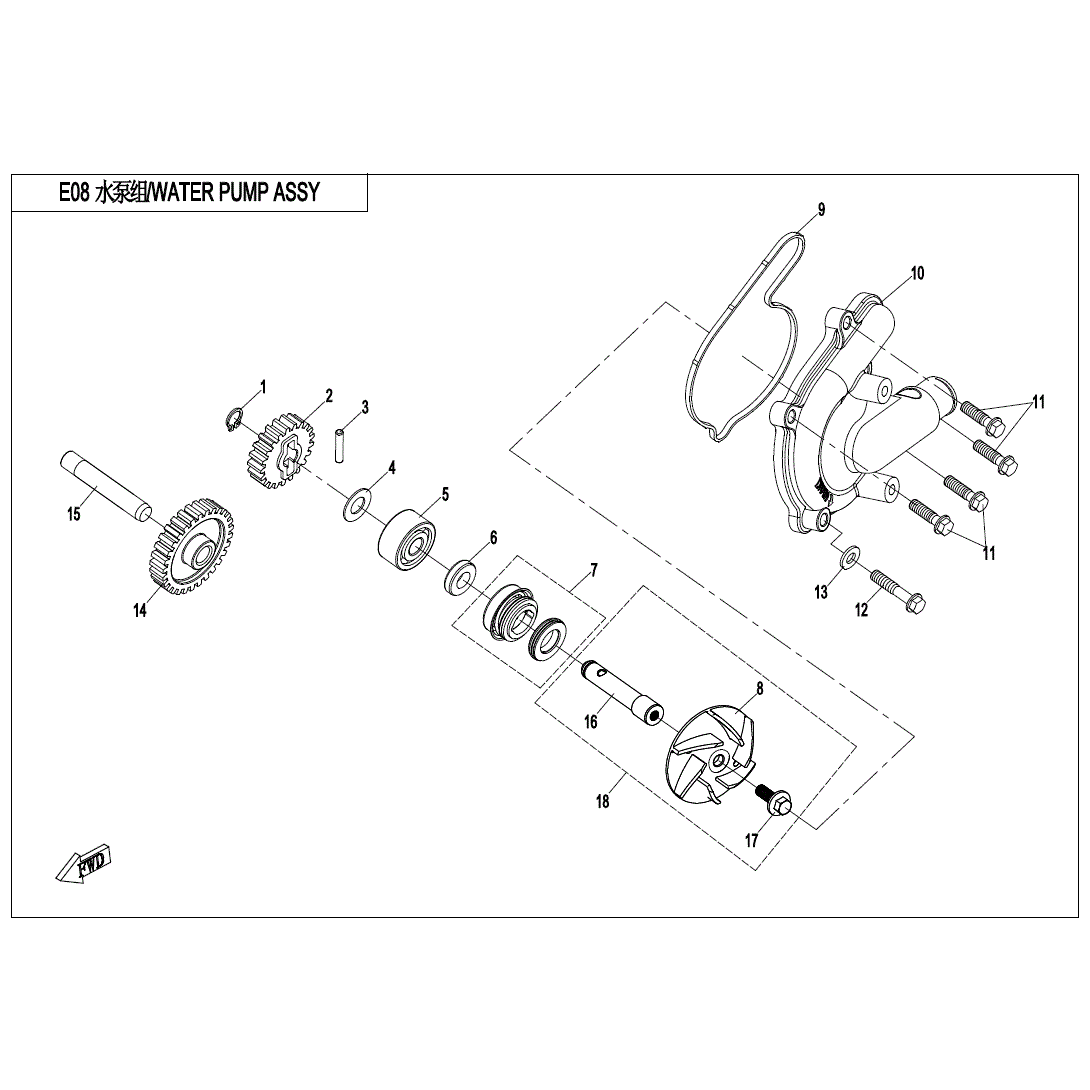 An Image of a Genuine CFMOTO Parts Schematic Diagram showing the schematic - WATER PUMP ASSY. - 2020 CFMOTO UFORCE 800