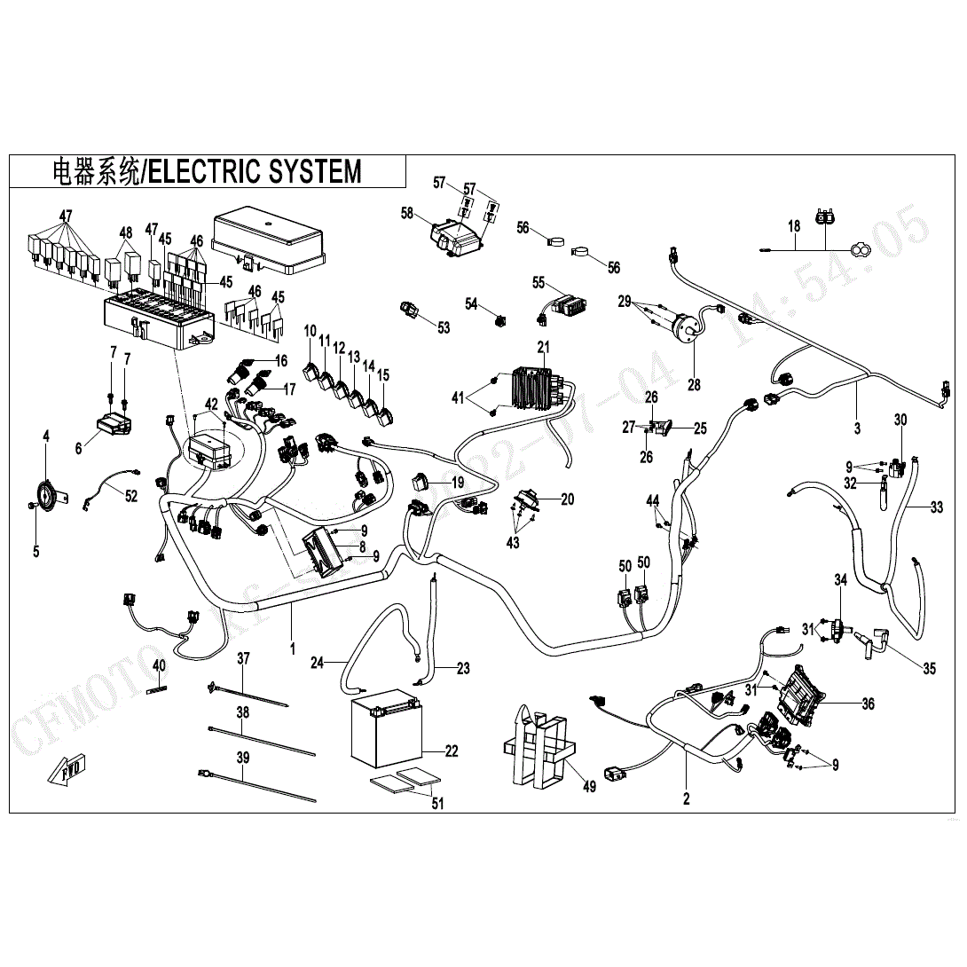 An Image of a Genuine CFMOTO Parts Schematic Diagram showing the schematic - ELECTRIC SYSTEM - 2023 CFMOTO UFORCE 600