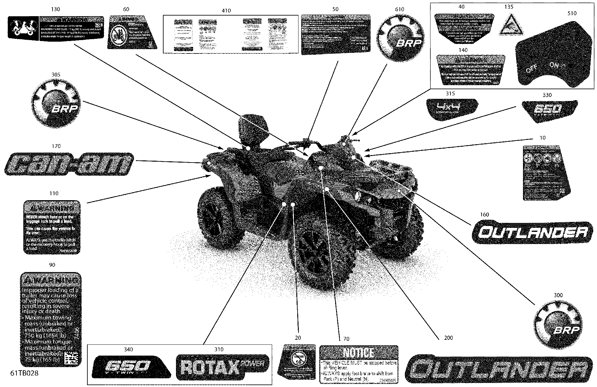 An Image of a Genuine Can-Am Parts Schematic Diagram showing the schematic - BODY - DECALS