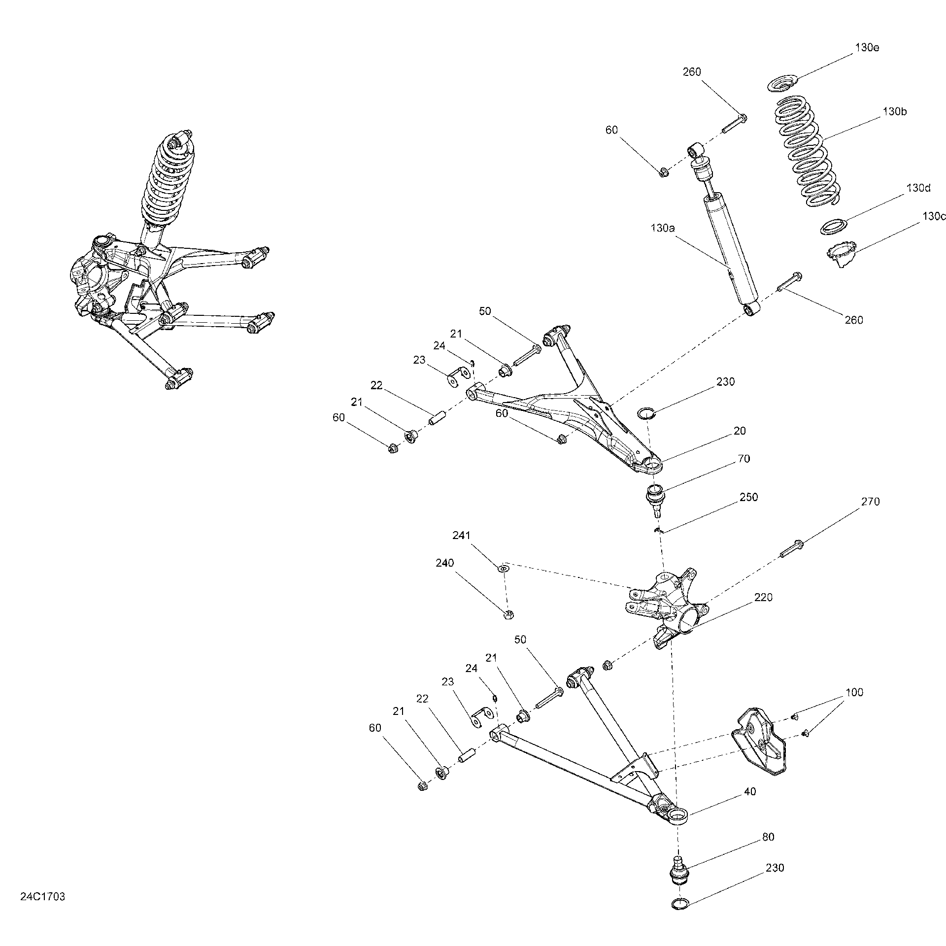 An Image of a Genuine Can-Am Parts Schematic Diagram showing the schematic - FRONT SUSPENSION - ALL MODELS