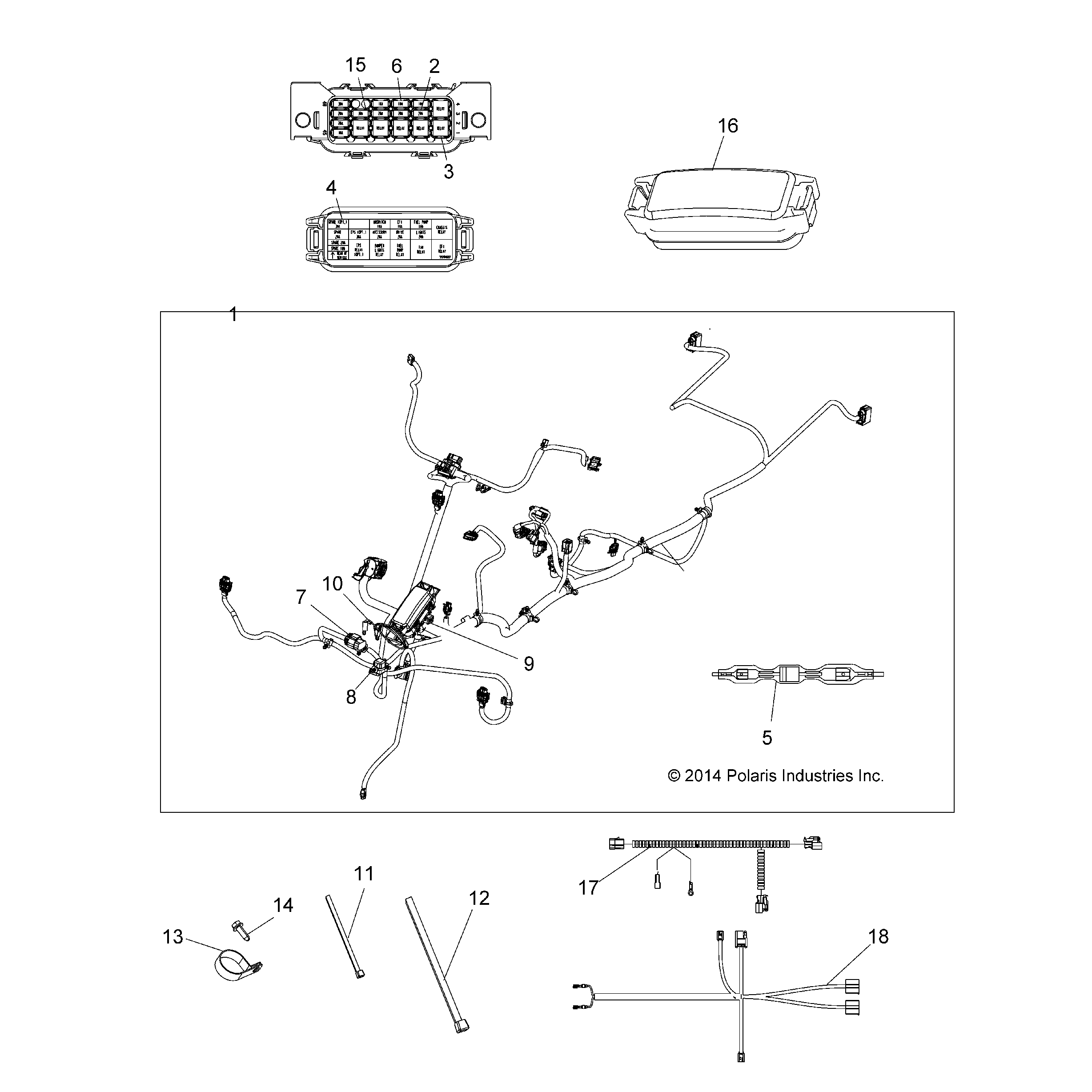 An Image of a Genuine Polaris Parts Schematic Diagram showing the schematic - ELECTRICAL: MAIN WIRE HARNESS - 2016 POLARIS SPORTSMAN 570 SP