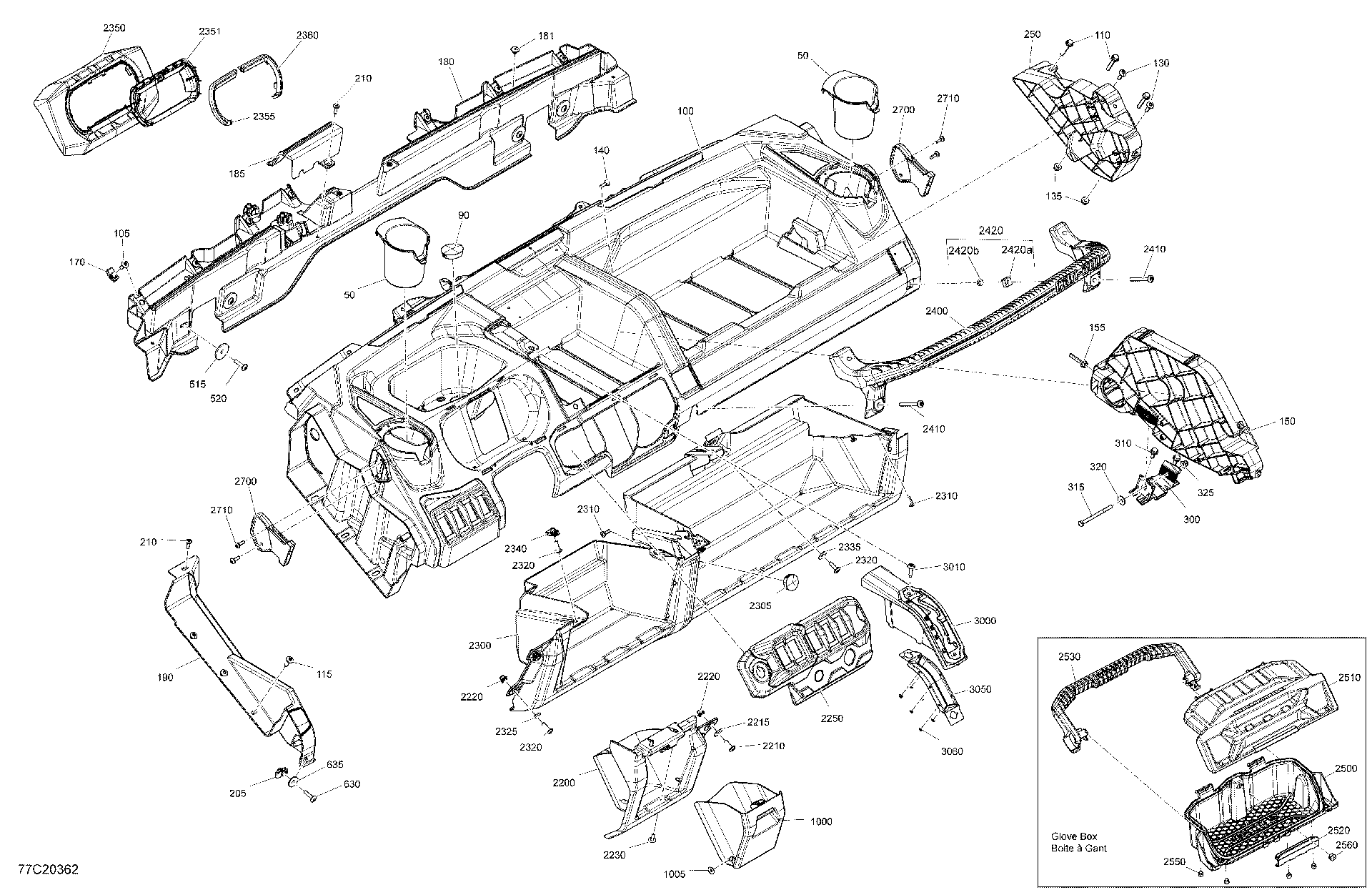 An Image of a Genuine Can-Am Parts Schematic Diagram showing the schematic - CAB INTERIOR - DASHBOARD