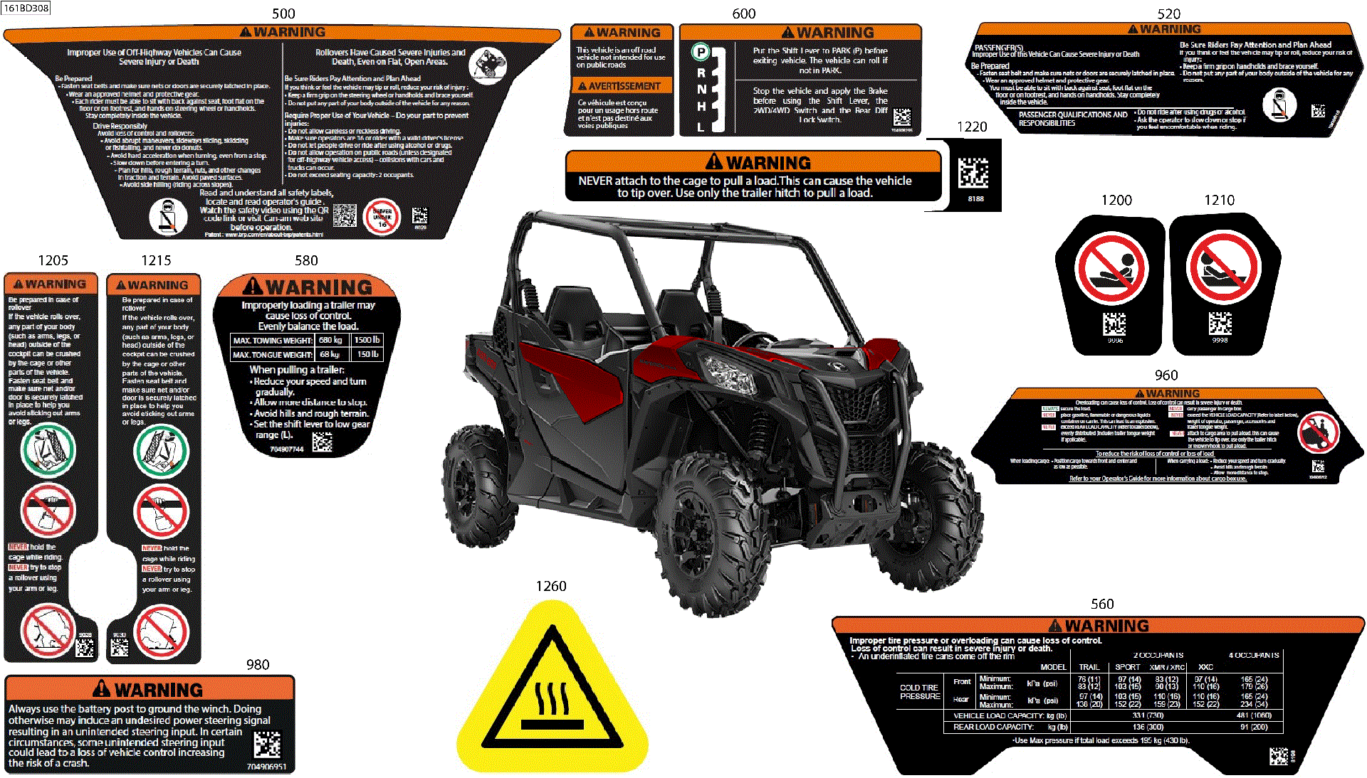 An Image of a Genuine Can-Am Parts Schematic Diagram showing the schematic - BODY - WARNING DECALS