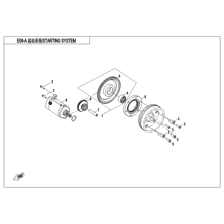 An Image of a genuine CFMOTO Parts Schematic Diagram showing the group - STARTING SYSTEM (WITHOUT RECOIL START) - 2018 CFMOTO CFORCE 500 HO