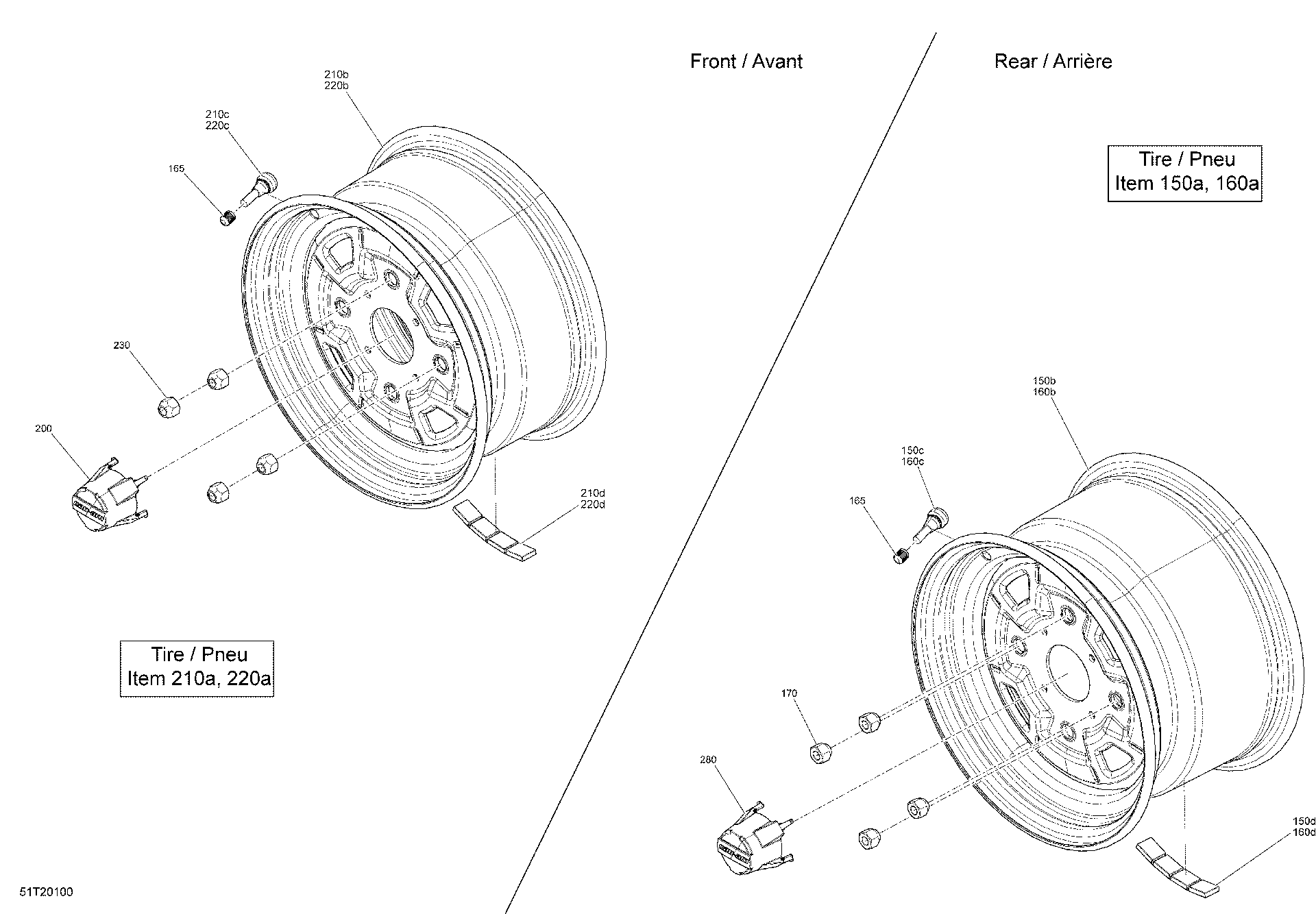 An Image of a Genuine Can-Am Parts Schematic Diagram showing the schematic - WHEELS - STD