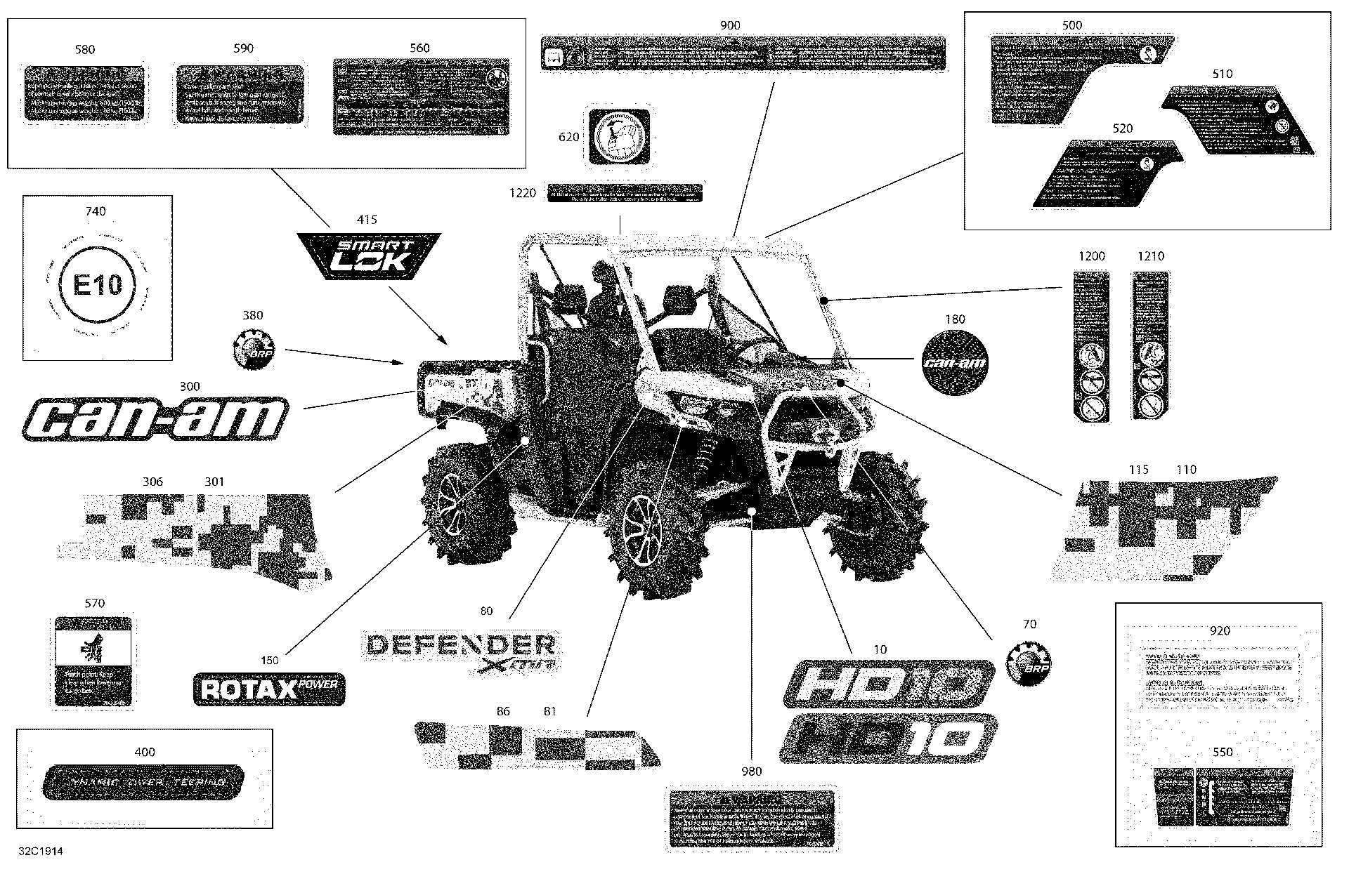 An Image of a Genuine Can-Am Parts Schematic Diagram showing the schematic - DECALS - HD10 - X MR