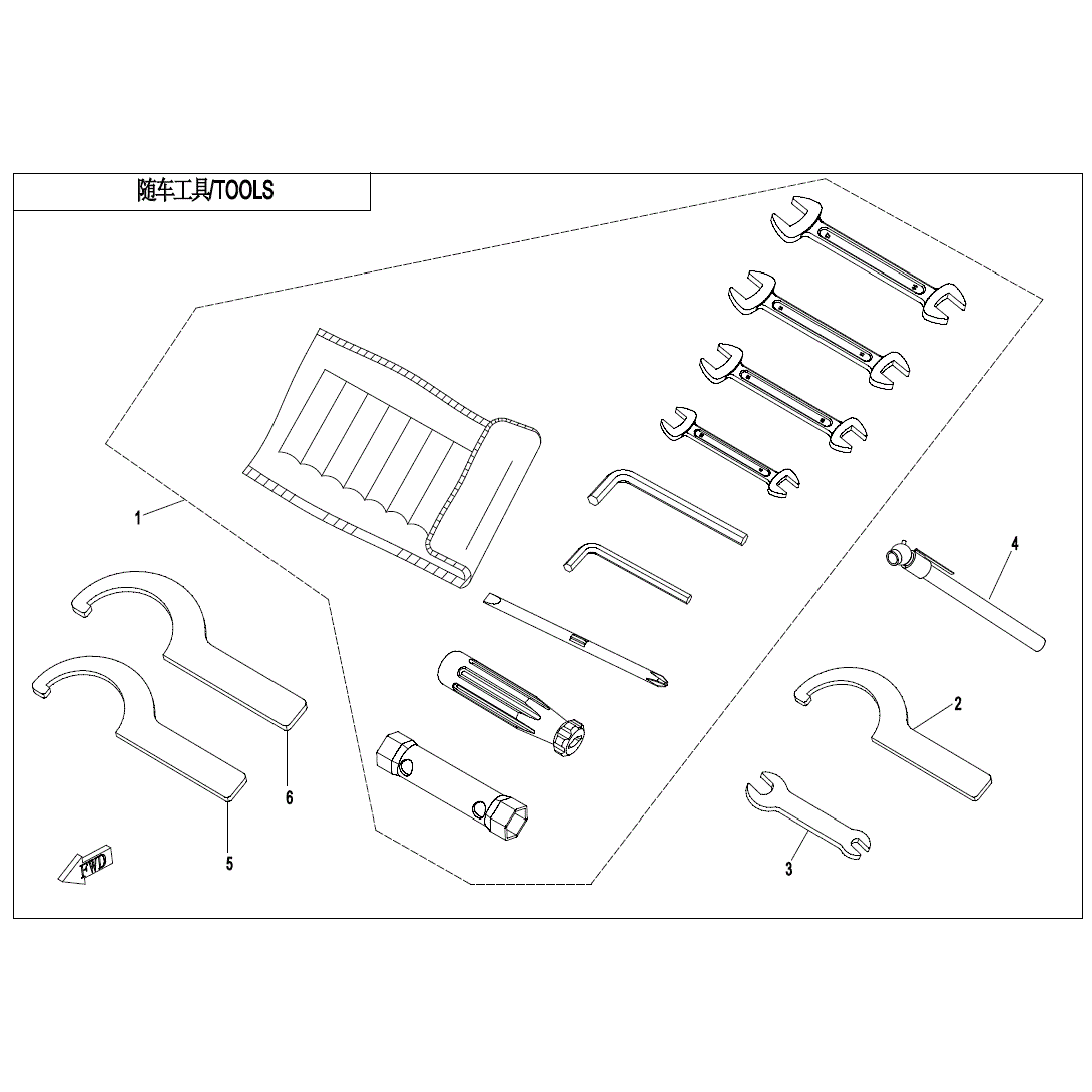An Image of a genuine CFMOTO Parts Schematic Diagram showing the group - TOOLS (NA) - 2020 CFMOTO CFORCE 800 XC