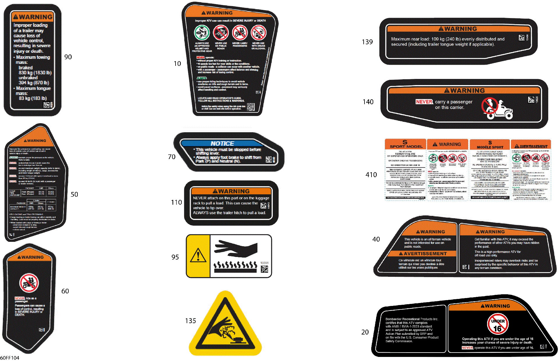 An Image of a Genuine Can-Am Parts Schematic Diagram showing the schematic - BODY - WARNING DECALS