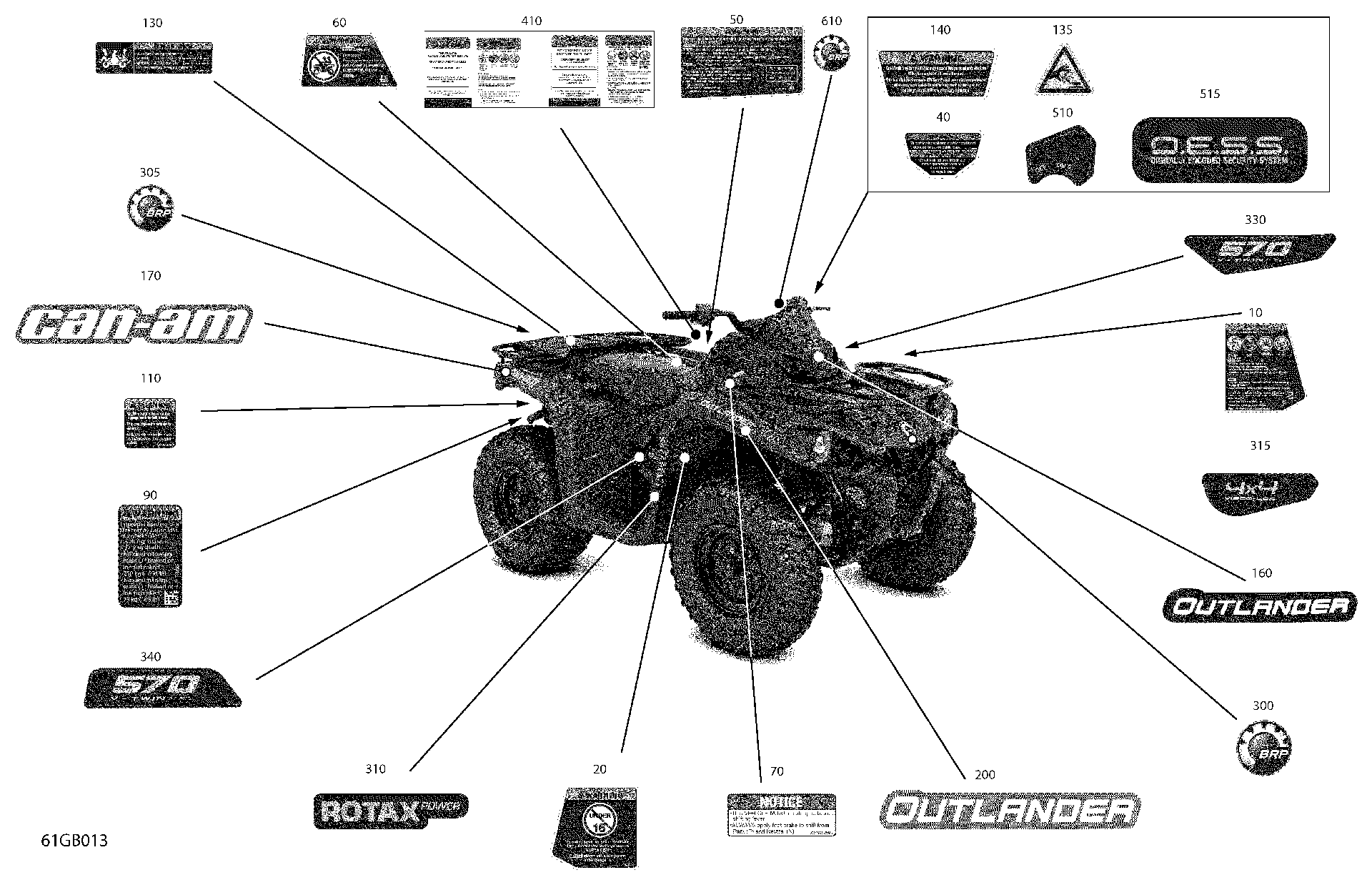 An Image of a Genuine Can-Am Parts Schematic Diagram showing the schematic - BODY - DECALS