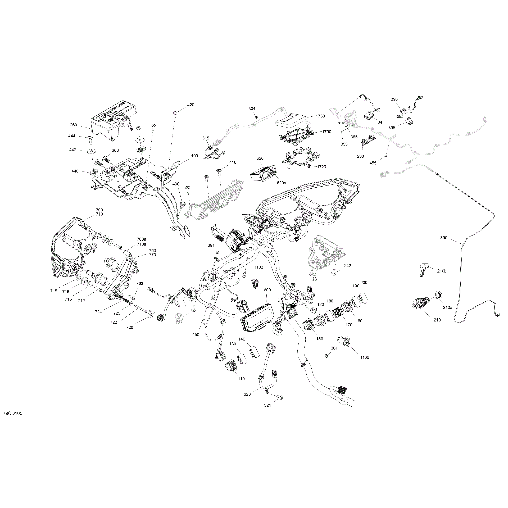 An Image of a Genuine Can-Am Parts Schematic Diagram showing the schematic - ELECTRIC - FRONT SECTION