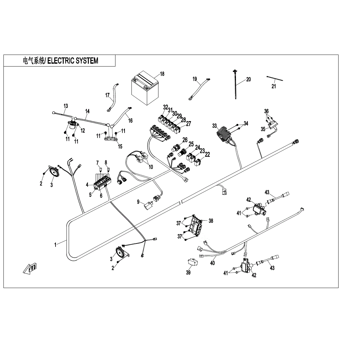 An Image of a Genuine CFMOTO Parts Schematic Diagram showing the schematic - ELECTRIC SYSTEM - 2020 CFMOTO ZFORCE 950 Sport