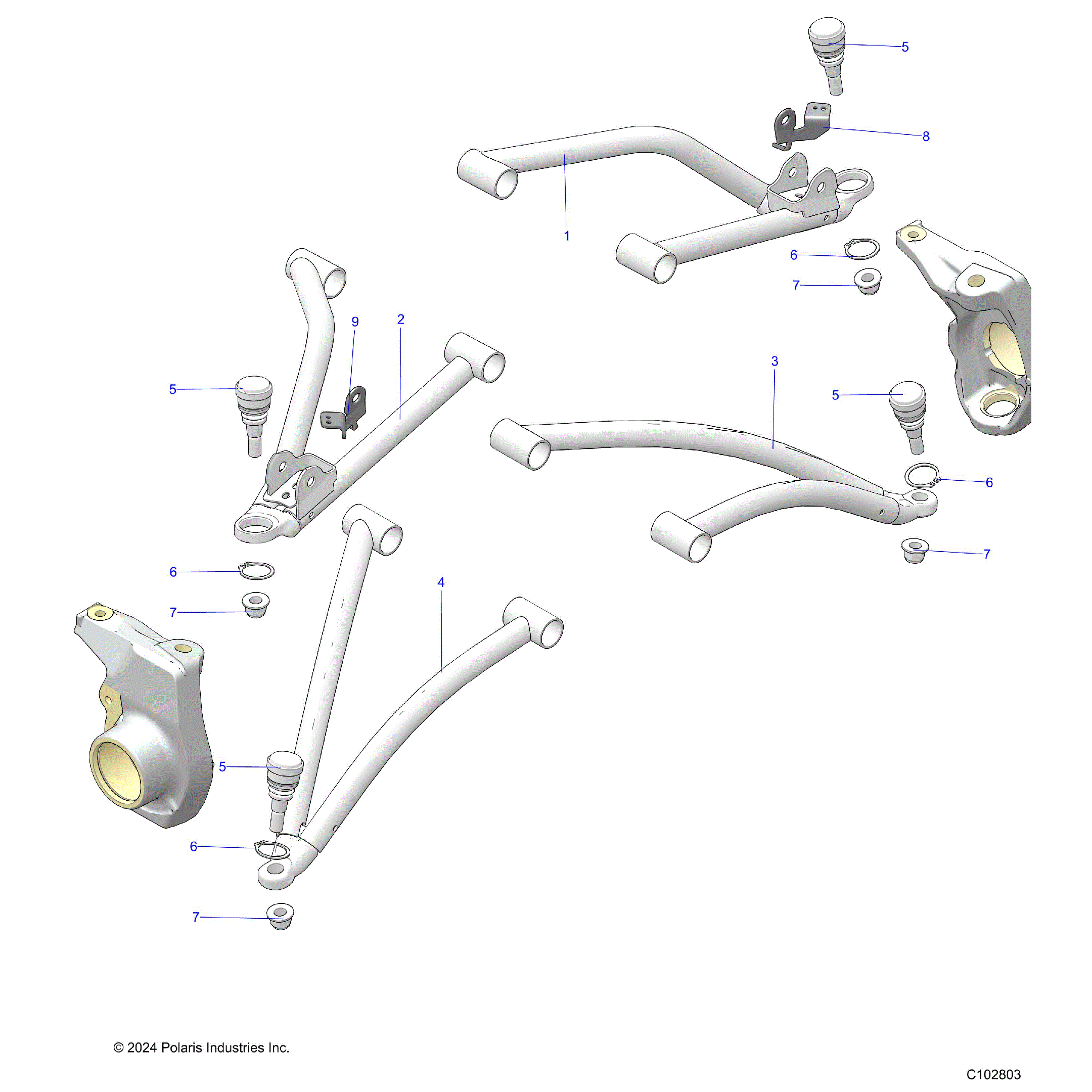 An Image of a Genuine Polaris Parts Schematic Diagram showing the schematic - SUSPENSION: FRONT A-ARMS - 2026 POLARIS SPORTSMAN 570 6X6 EPS 49S