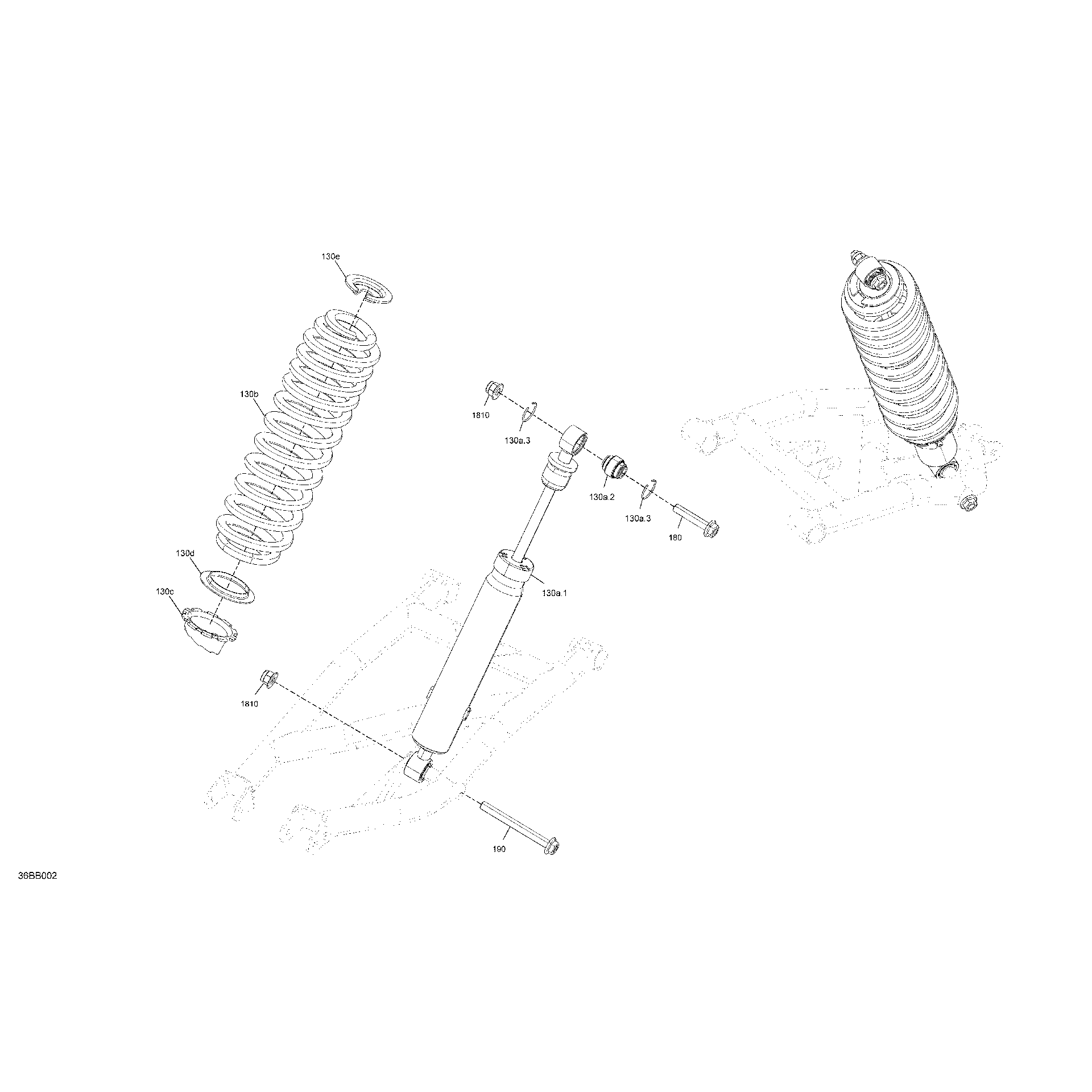 An Image of a Genuine Can-Am Parts Schematic Diagram showing the schematic - SUSPENSION - REAR SHOCKS