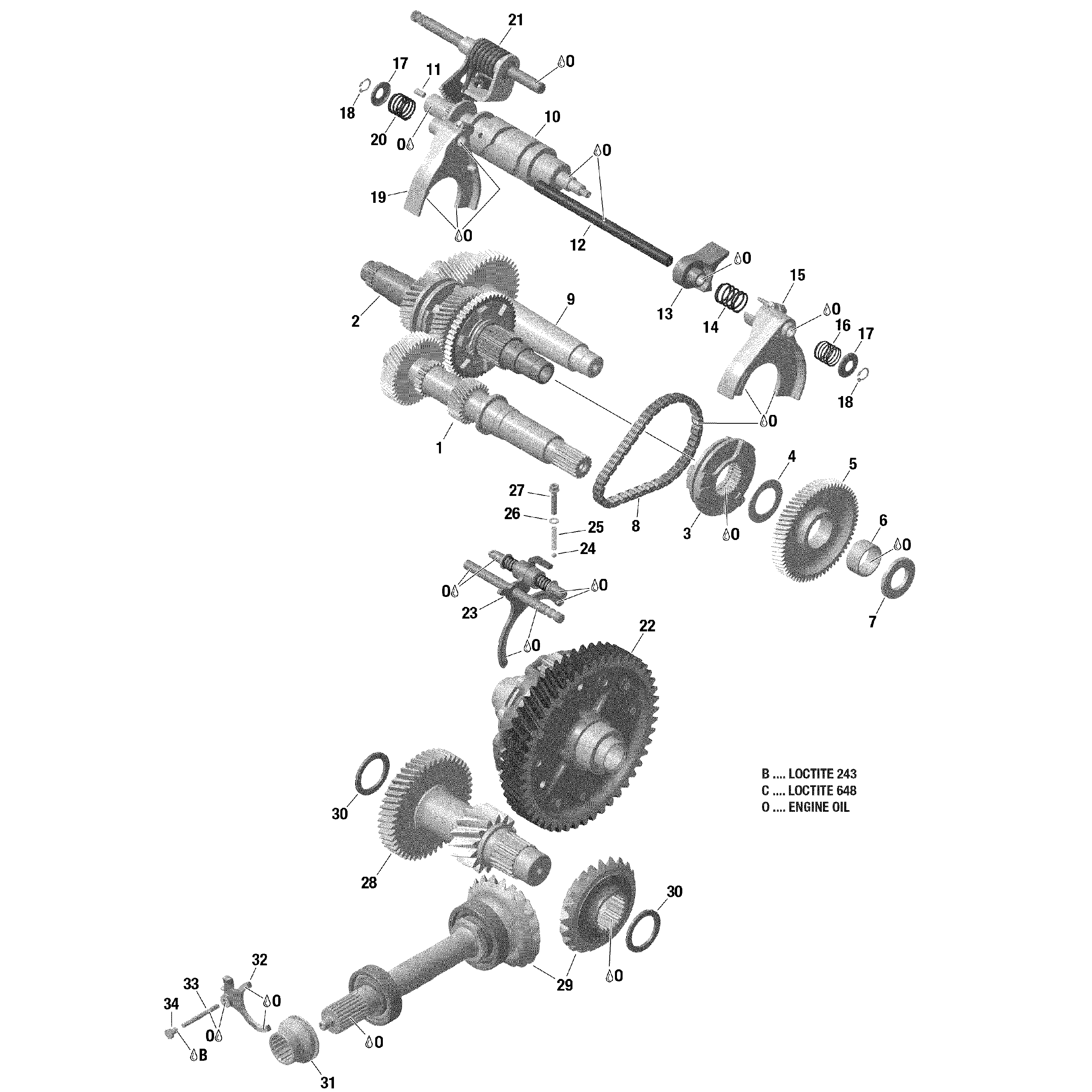 An Image of a Genuine Can-Am Parts Schematic Diagram showing the schematic - GEAR BOX AND COMPONENTS WITH LOCKABLE DIFFERENTIAL