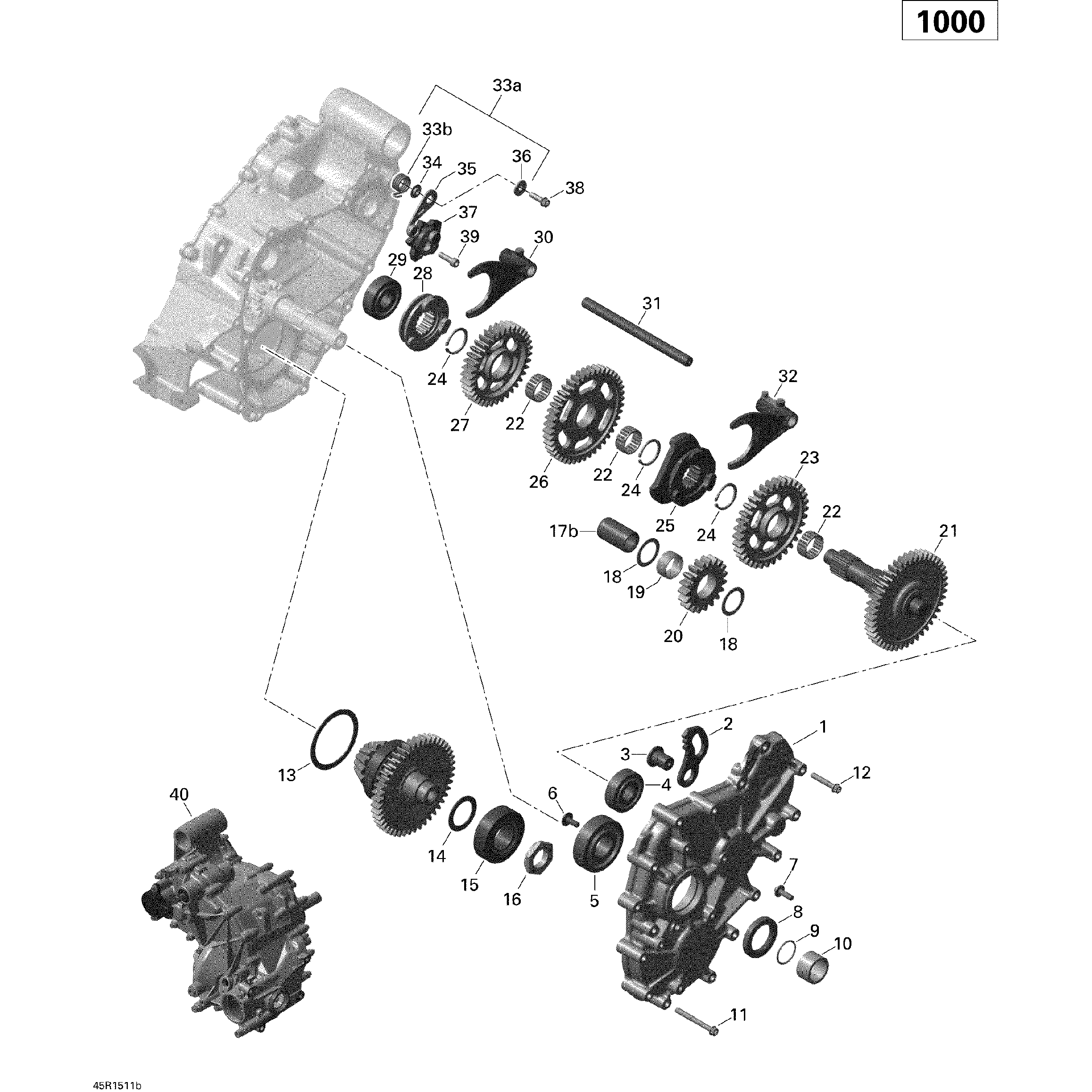 An Image of a Genuine Can-Am Parts Schematic Diagram showing the schematic - GEAR BOX 2_45R1511B