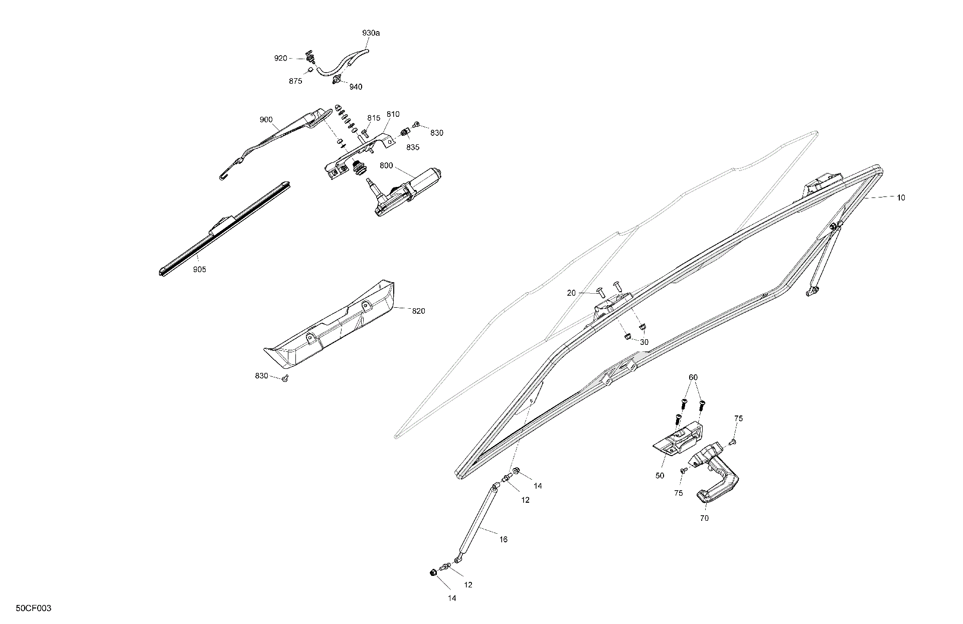 An Image of a Genuine Can-Am Parts Schematic Diagram showing the schematic - BODY - WINDSHIELD