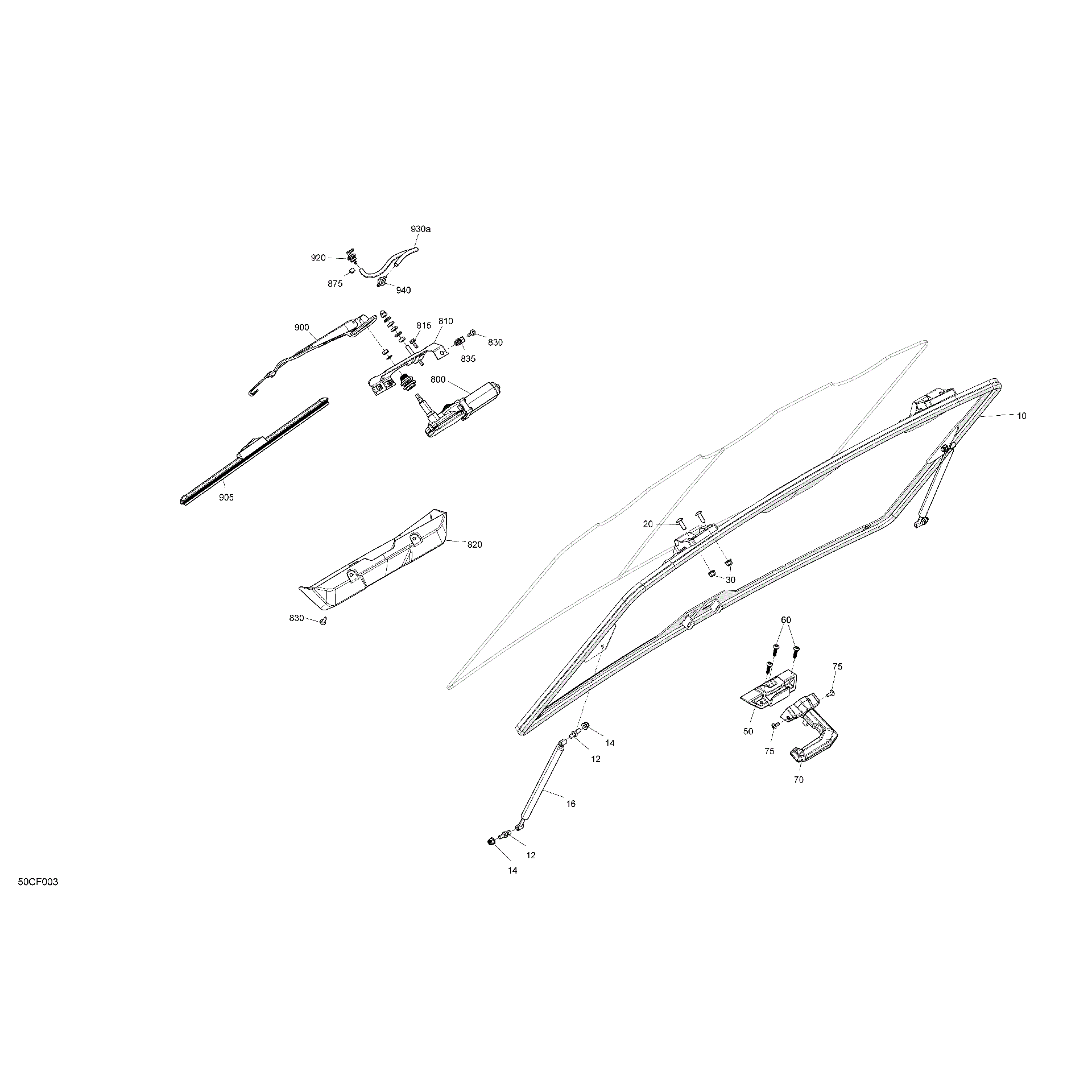 An Image of a Genuine Can-Am Parts Schematic Diagram showing the schematic - BODY - WINDSHIELD