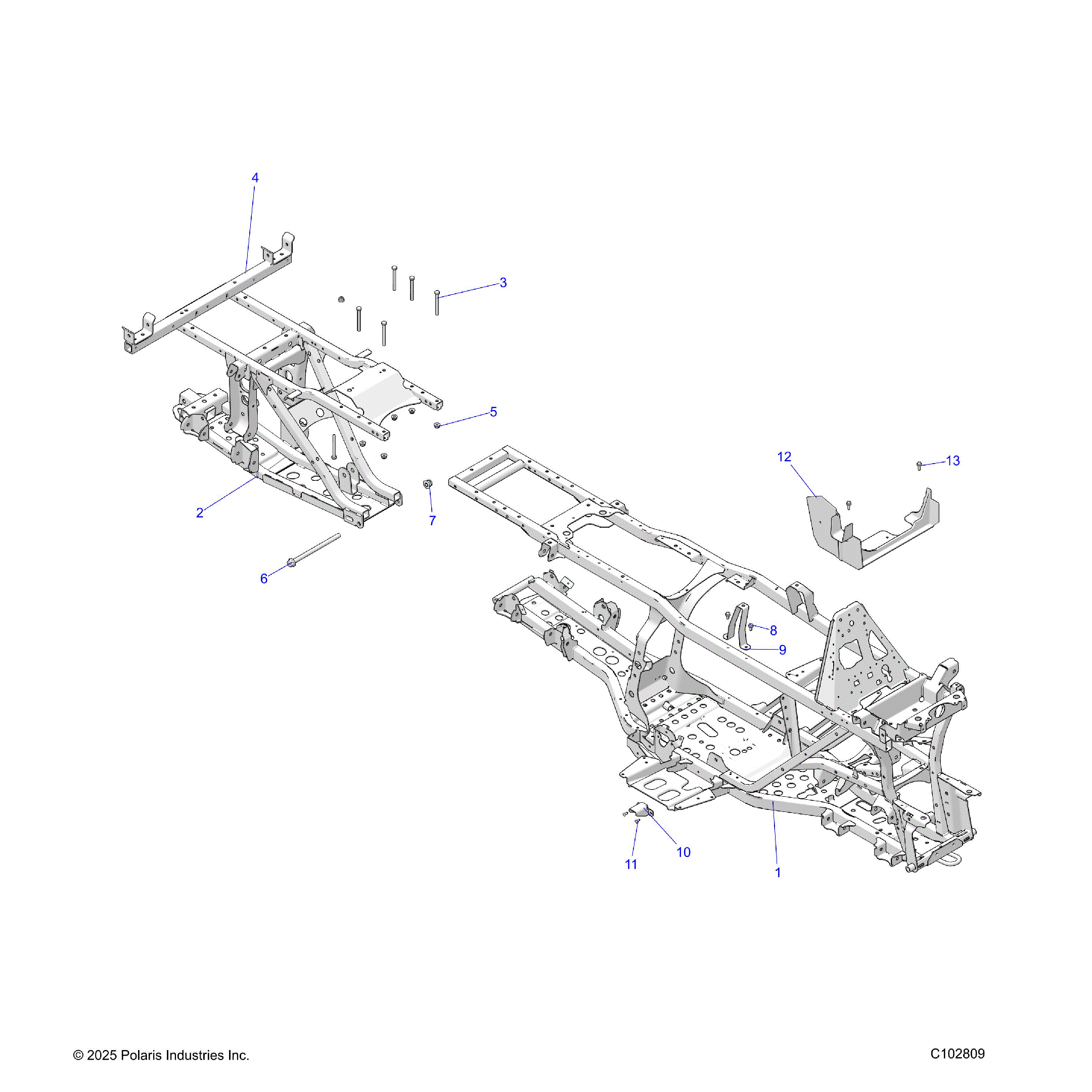 An Image of a Genuine Polaris Parts Schematic Diagram showing the schematic - CHASSIS: FRAME - 2026 POLARIS SPORTSMAN 570 6X6 EPS 49S