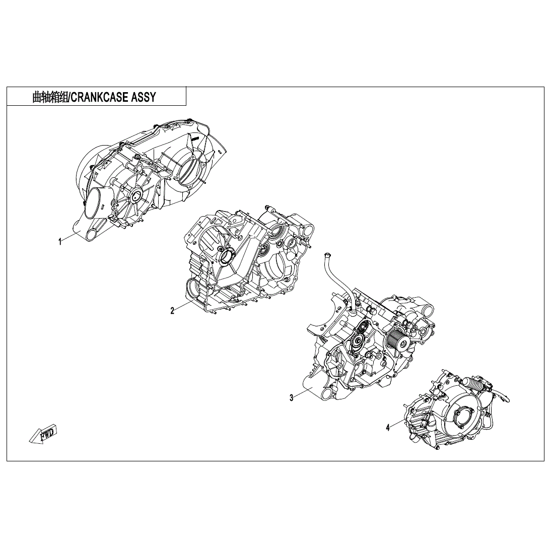 An Image of a genuine CFMOTO Parts Schematic Diagram showing the group - CRANKCASE ASSY - 2020 CFMOTO CFORCE 800 XC