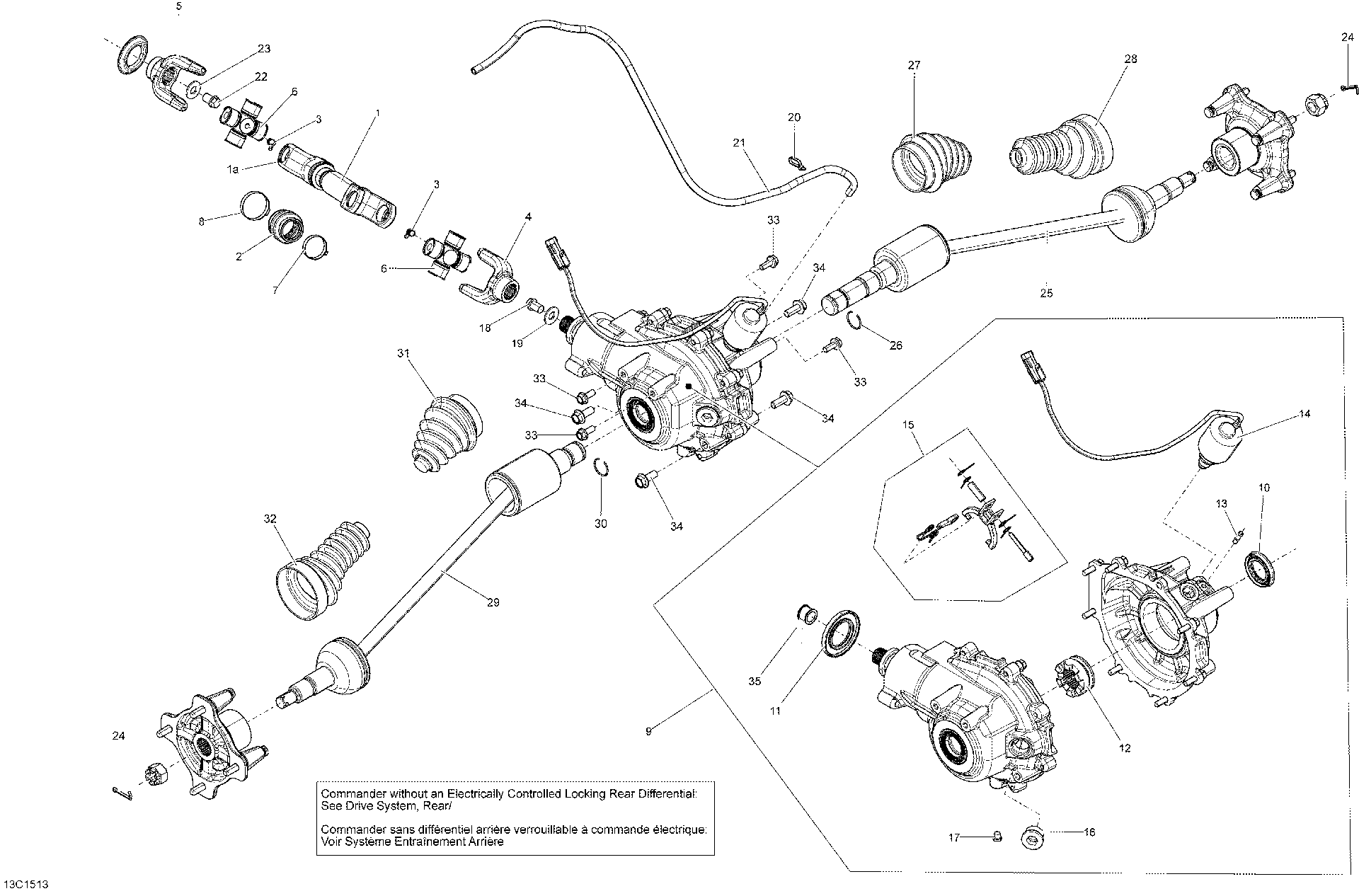 An Image of a Genuine Can-Am Parts Schematic Diagram showing the schematic - DRIVE SYSTEM REAR - WITH LOCKING REAR DIFFERENTIAL_13C1513A