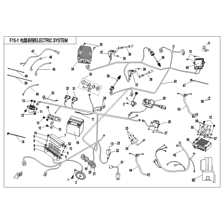 An Image of a Genuine CFMOTO Parts Schematic Diagram showing the schematic - ELECTRIC SYSTEM - 2018 CFMOTO UFORCE 800