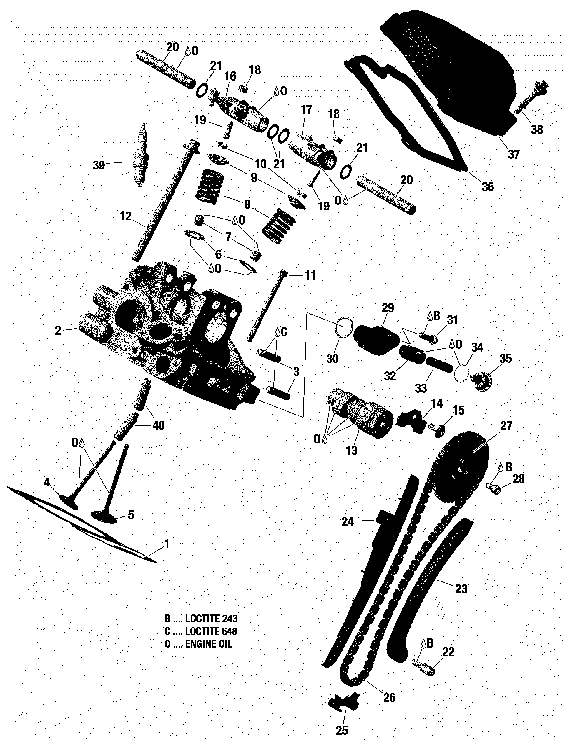 An Image of a Genuine Can-Am Parts Schematic Diagram showing the schematic - CYLINDER HEAD REAR