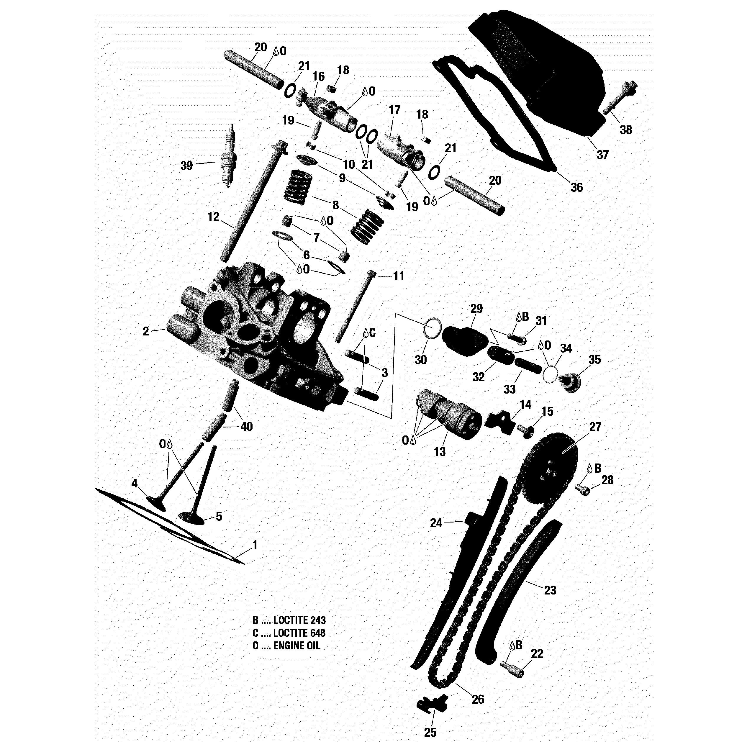An Image of a Genuine Can-Am Parts Schematic Diagram showing the schematic - CYLINDER HEAD REAR