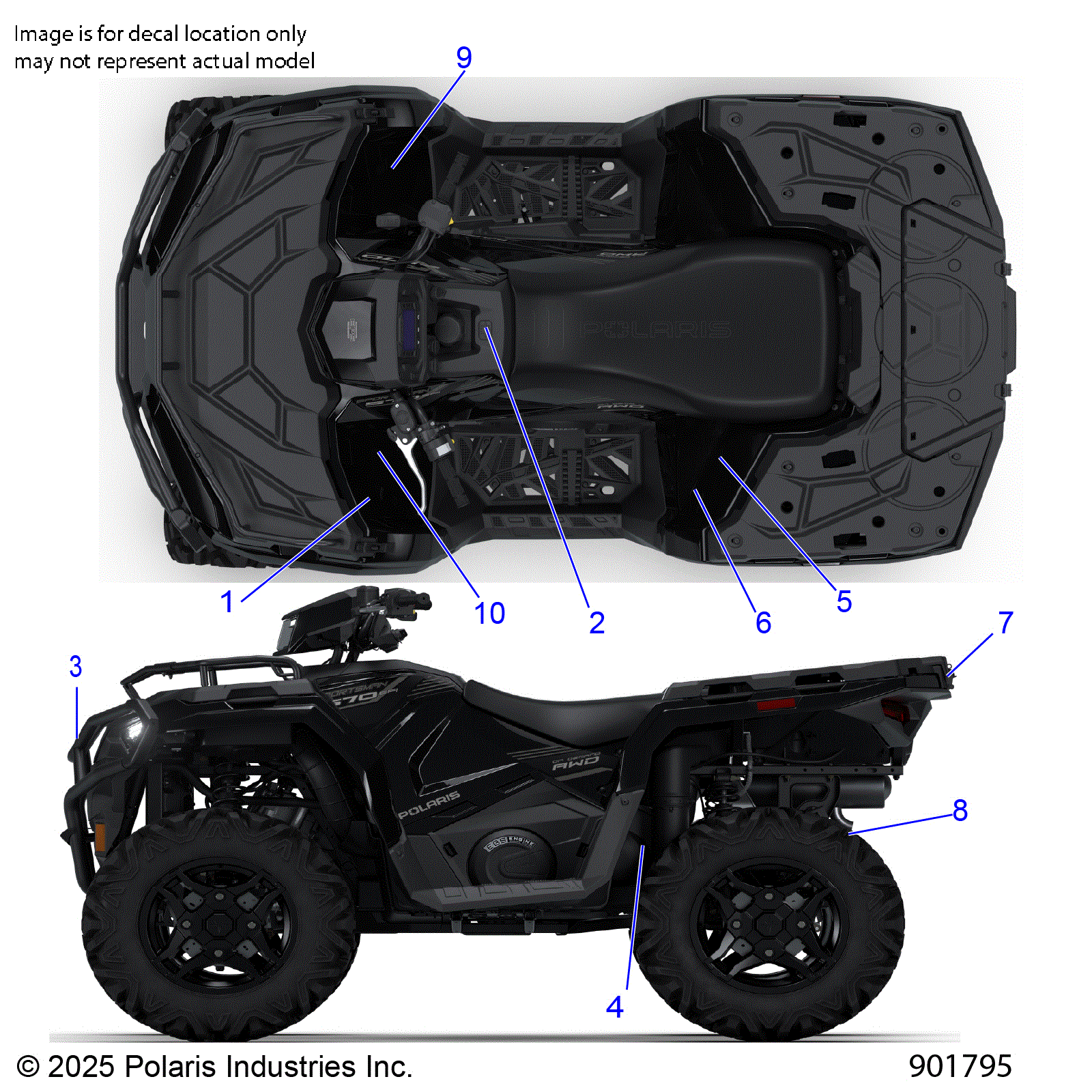 An Image of a Genuine Polaris Parts Schematic Diagram showing the schematic - BODY: DECALS STANDARD - 2026 POLARIS SPORTSMAN 570 EPS TRAIL