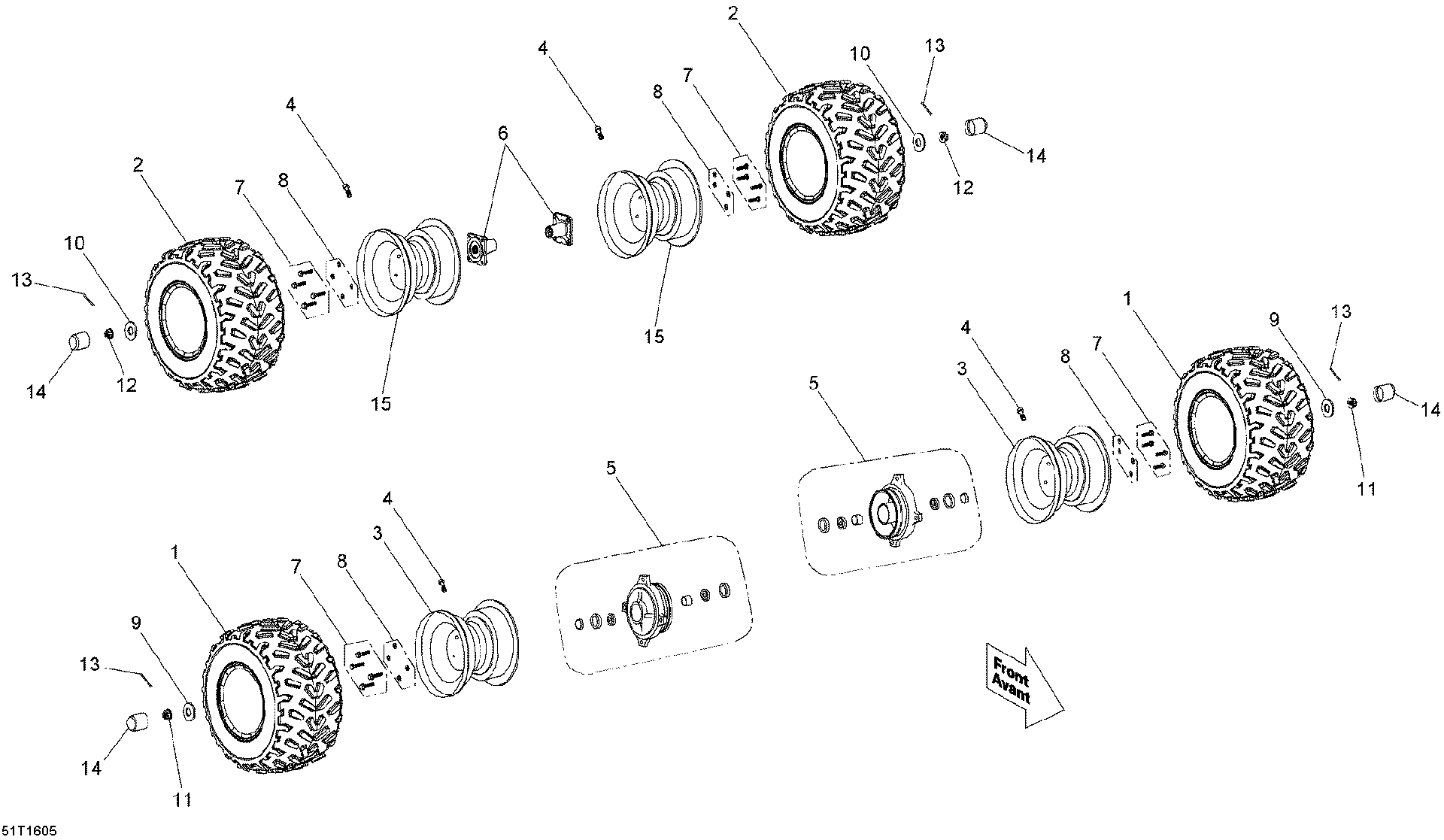 An Image of a Genuine Can-Am Parts Schematic Diagram showing the schematic - WHEELS AND TIRES