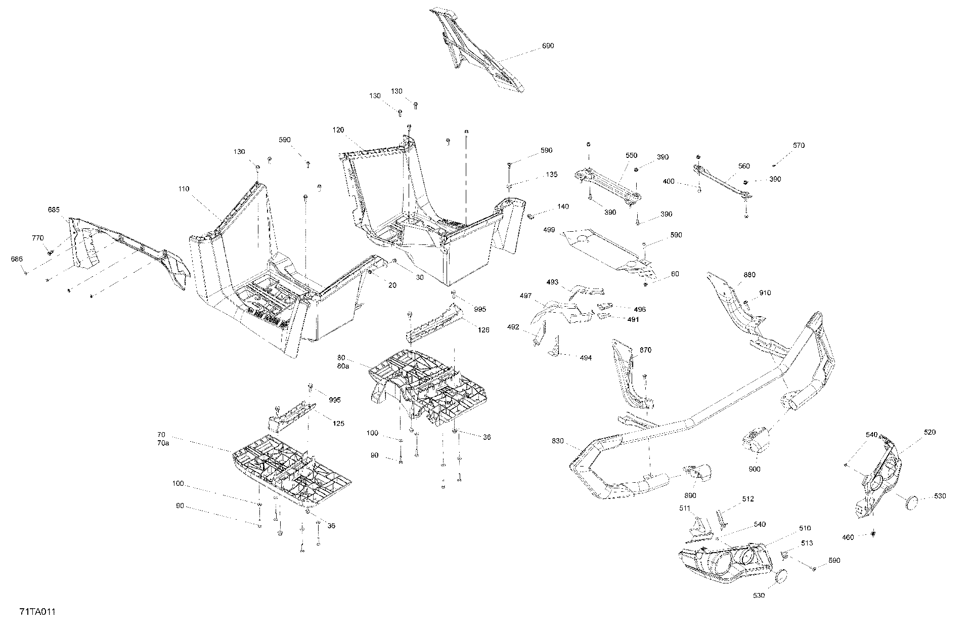 An Image of a Genuine Can-Am Parts Schematic Diagram showing the schematic - BODY - REAR SECTION