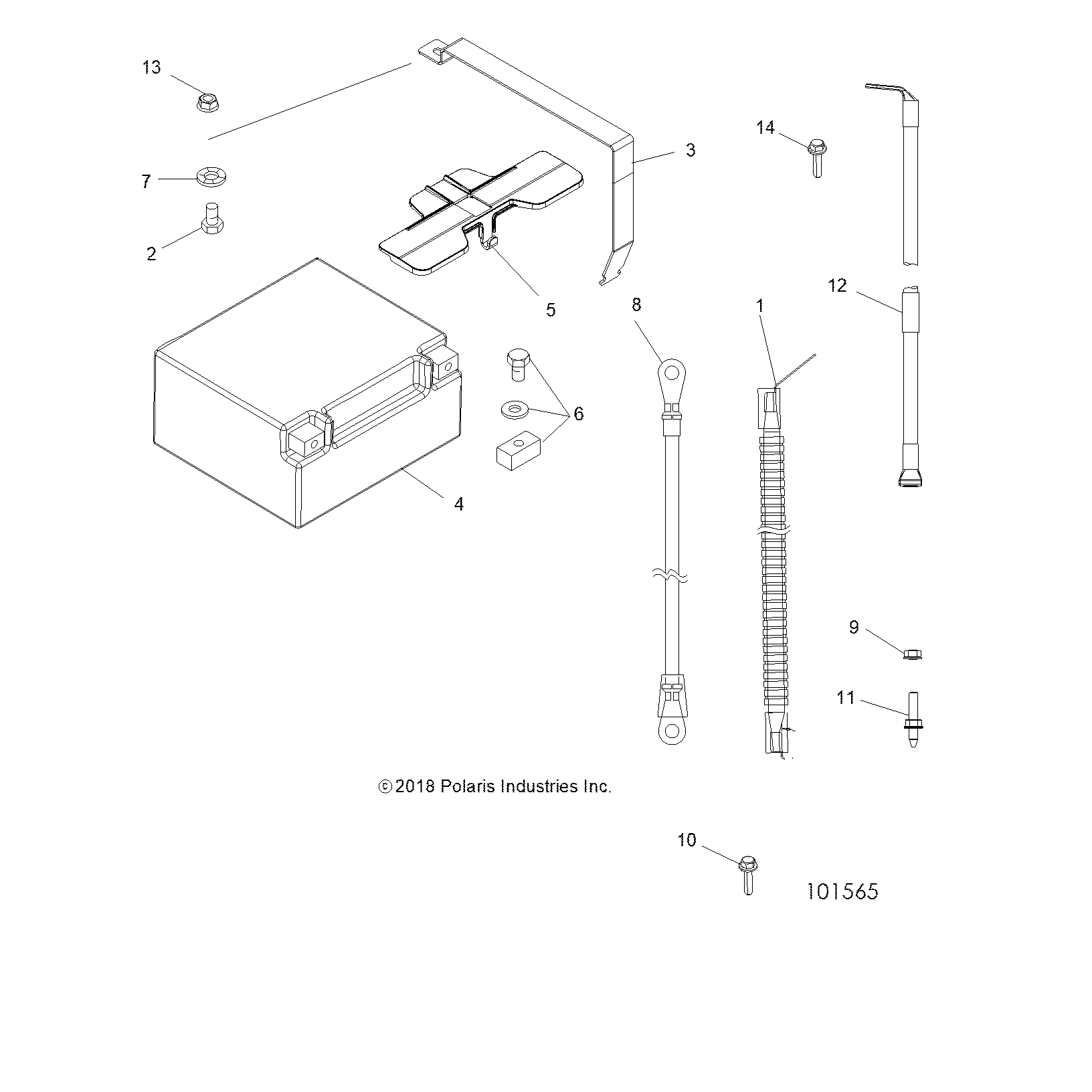 An Image of a Genuine Polaris Parts Schematic Diagram showing the schematic - ELECTRICAL: BATTERY - 2019 POLARIS SPORTSMAN TOURING 850 SP