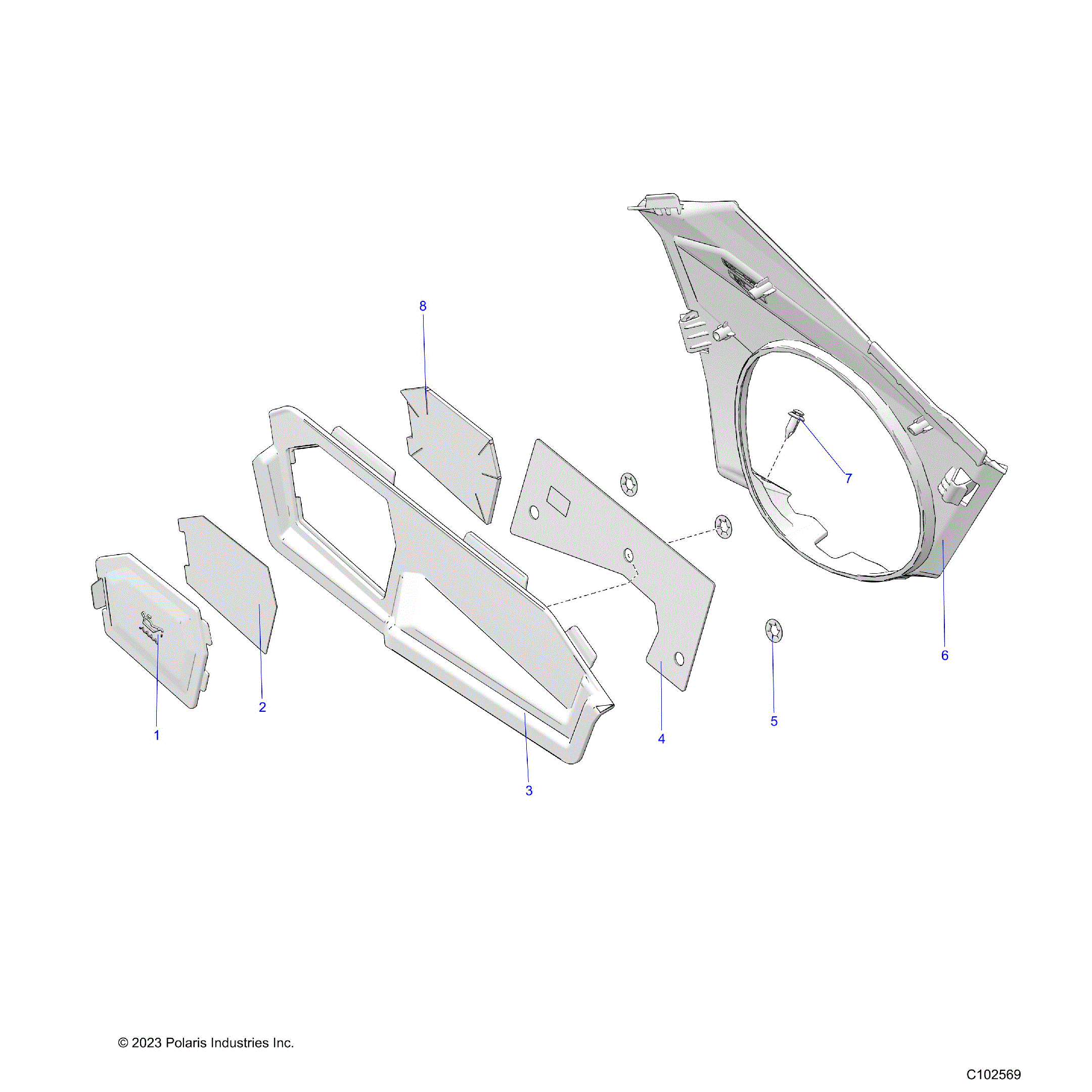An Image of a Genuine Polaris Parts Schematic Diagram showing the schematic - BODY: CLOSE OFF PANEL and ACCESS PANEL - 2024 POLARIS SPORTSMAN 570 HUNTER EDITION