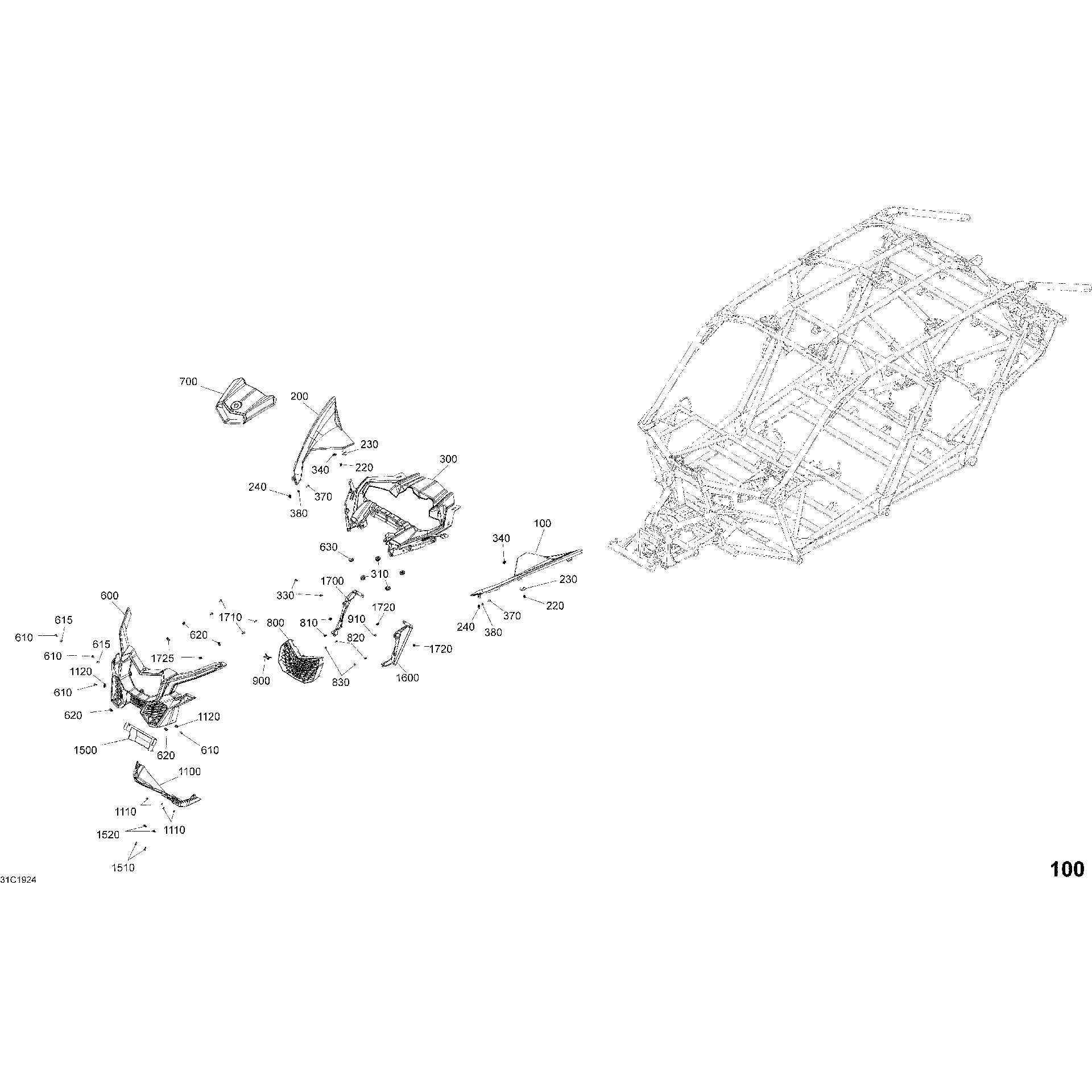 An Image of a Genuine Can-Am Parts Schematic Diagram showing the schematic - BODY - FRONT SECTION - HYPER SILVER