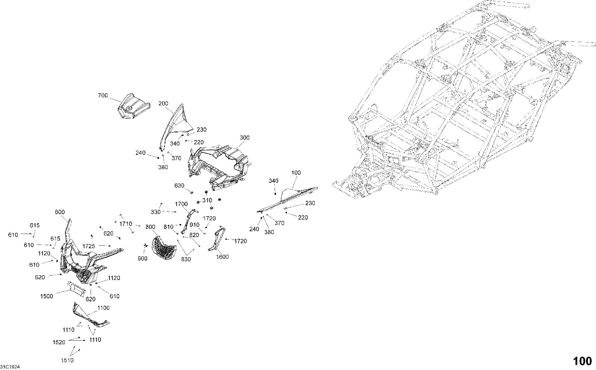 An Image of a Genuine Can-Am Parts Schematic Diagram showing the schematic - BODY - FRONT SECTION - WHITE