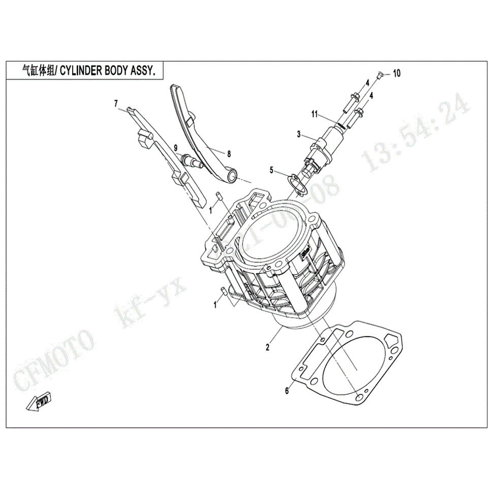 An Image of a genuine CFMOTO Parts Schematic Diagram showing the group - CYLINDER BODY ASSY. - 2022 CFMOTO CFORCE 500