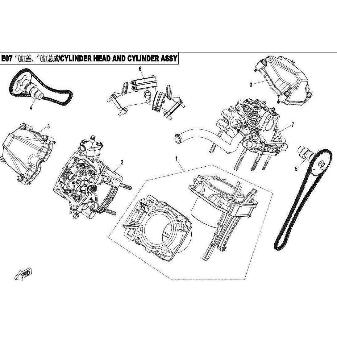 An Image of a genuine CFMOTO Parts Schematic Diagram showing the group - CYLINDER HEAD AND CYLINDER ASSY - 2017 CFMOTO CFORCE 800