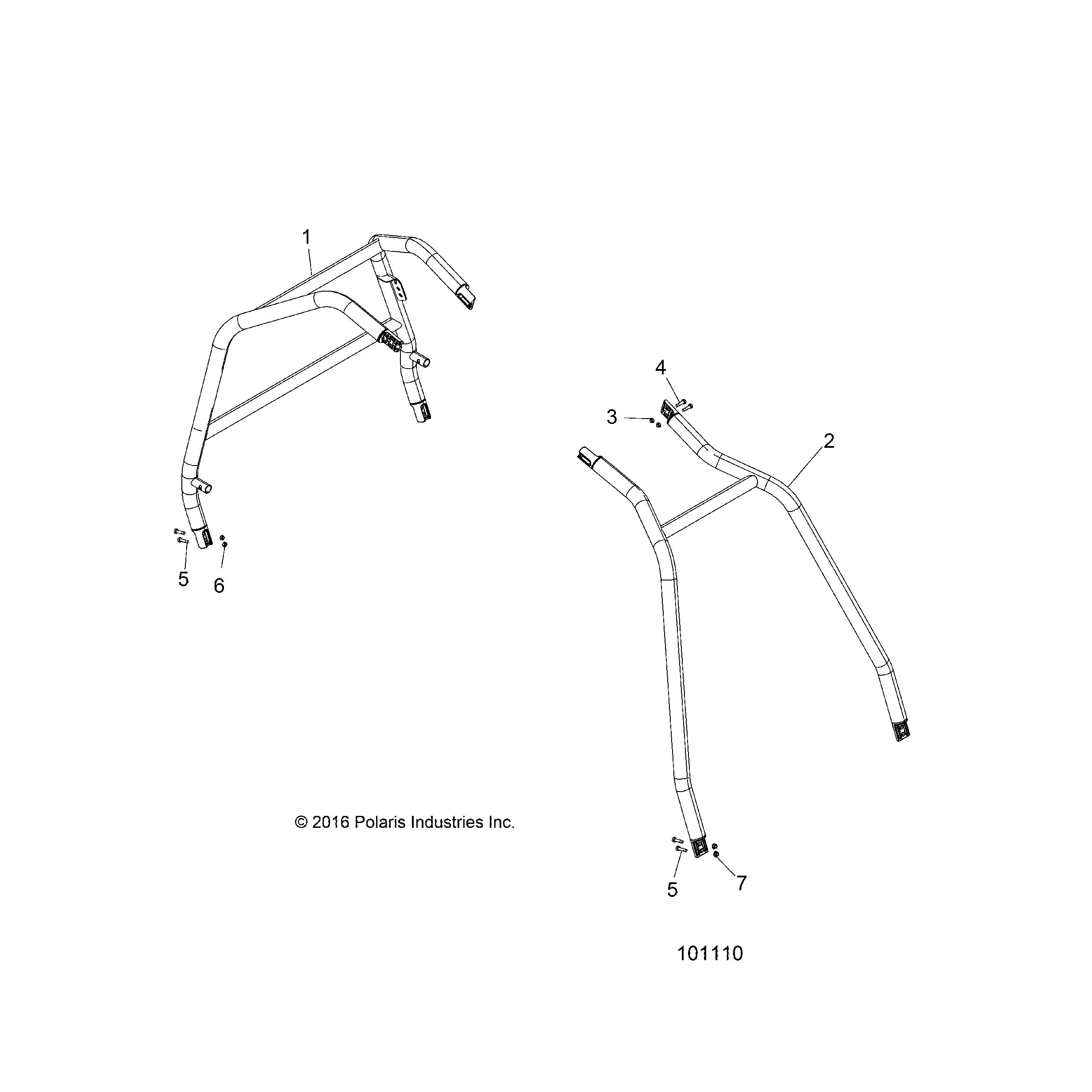 An Image of a Genuine Polaris Parts Schematic Diagram showing the schematic - CHASSIS: CAB FRAME AND SIDE BARS - 2017 POLARIS ACE 900 EPS XC