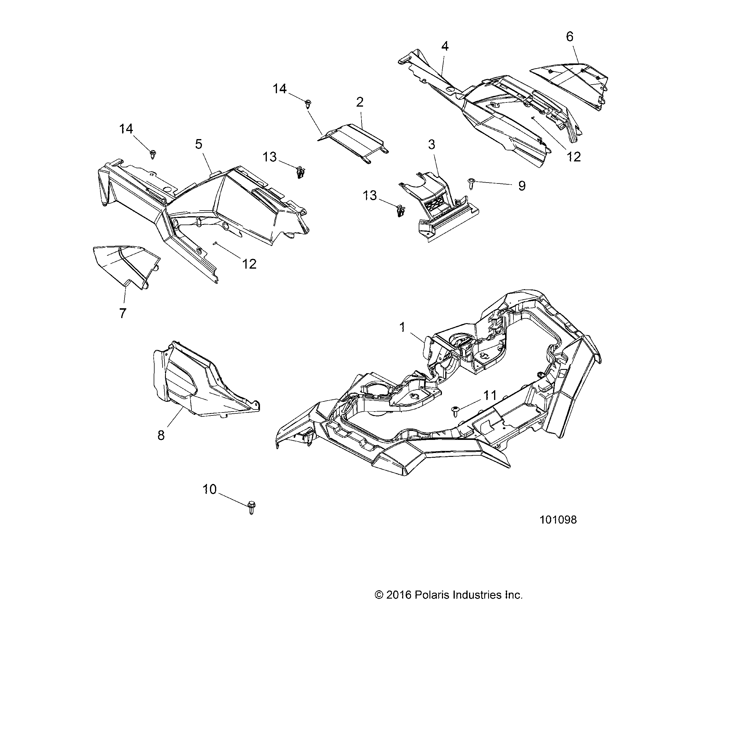 An Image of a Genuine Polaris Parts Schematic Diagram showing the schematic - BODY: FRONT CAB - 2018 POLARIS SPORTSMAN XP 1000