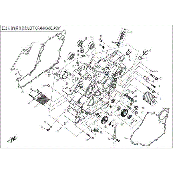 An Image of a Genuine CFMOTO Parts Schematic Diagram showing the schematic - LEFT CRANKCASE ASSY - 2015 CFMOTO ZFORCE 800 EX