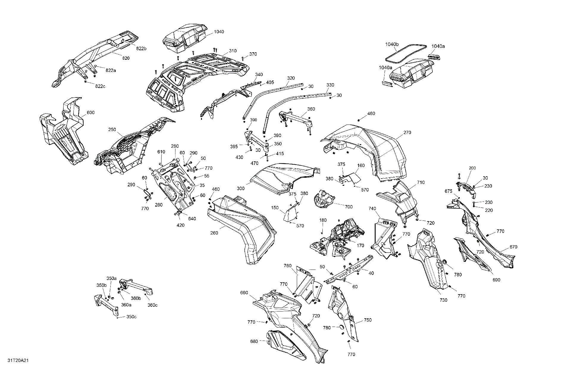 An Image of a Genuine Can-Am Parts Schematic Diagram showing the schematic - BODY - FRONT SECTION - PURE MAGNESIUM
