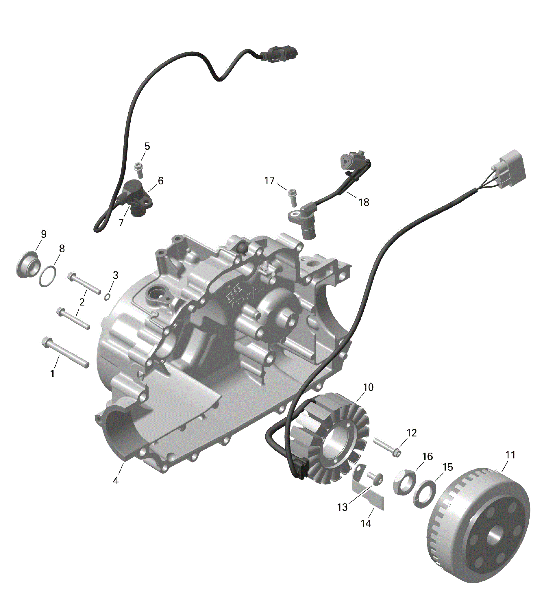 An Image of a Genuine Can-Am Parts Schematic Diagram showing the schematic - ROTAX - MAGNETO AND ELECTRIC STARTER