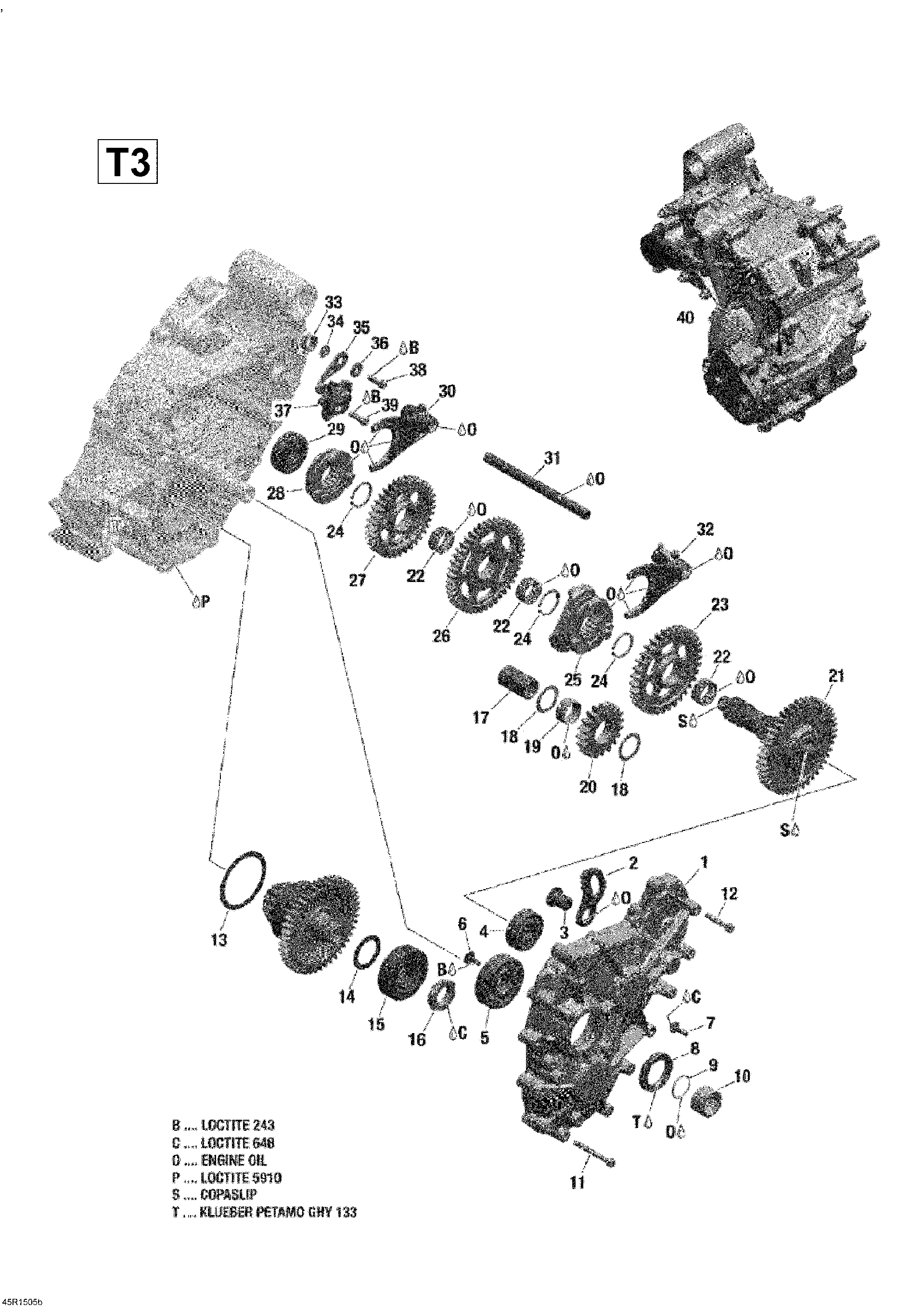 An Image of a Genuine Can-Am Parts Schematic Diagram showing the schematic - GEAR BOX 2_T3 PACKAGE