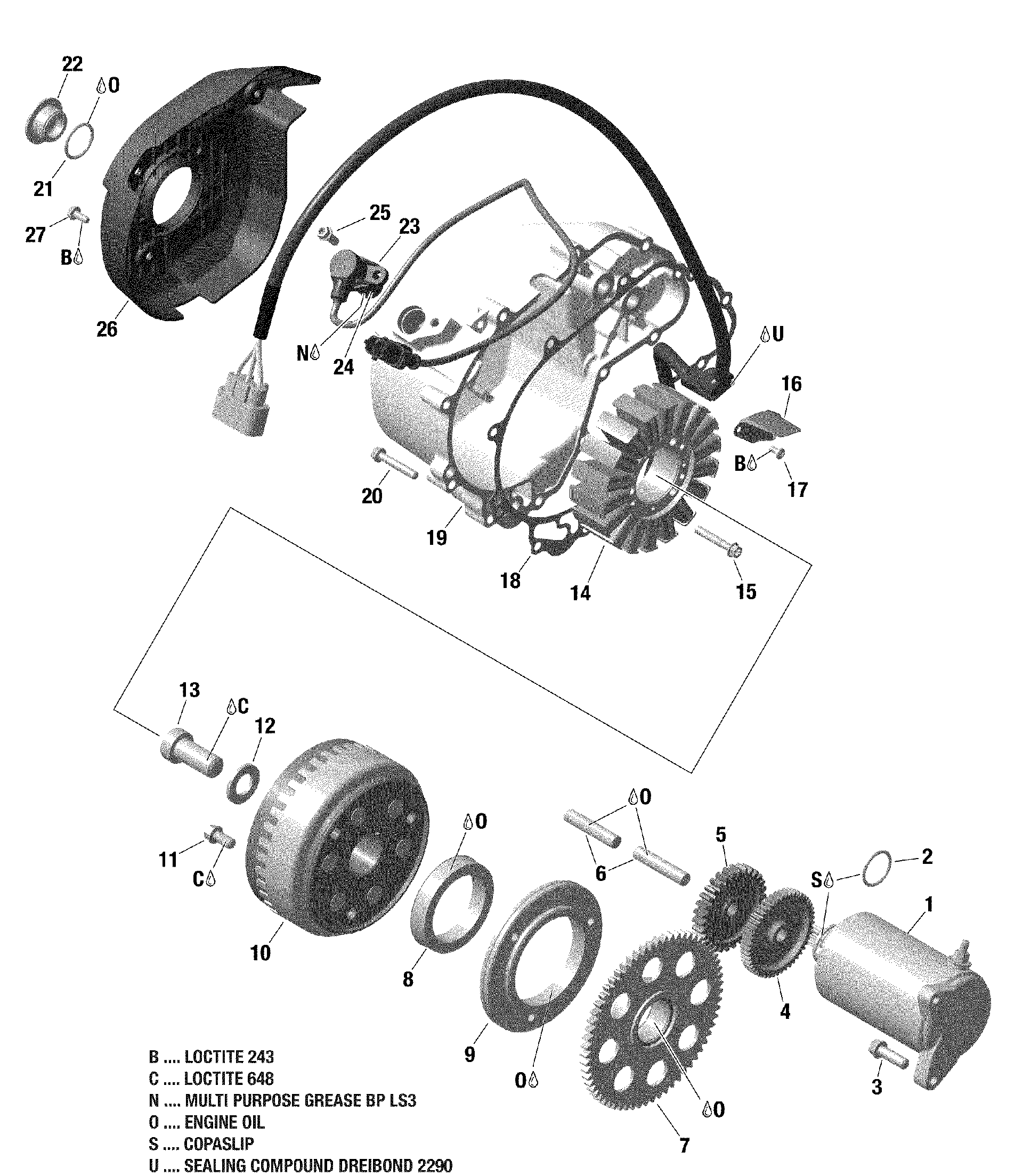 An Image of a Genuine Can-Am Parts Schematic Diagram showing the schematic - MAGNETO AND ELECTRIC STARTER