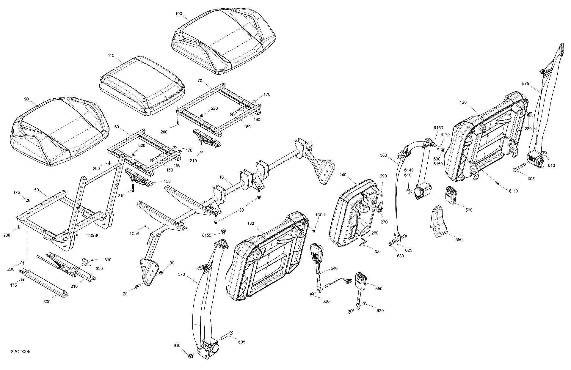 An Image of a Genuine Can-Am Parts Schematic Diagram showing the schematic - BODY - SEAT - FRONT SECTION